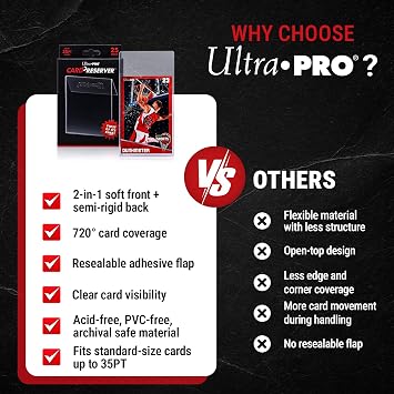 Ultra Pro CardPreserver Trading Card Holders 2-in-1 Semi Rigid Card Protector Sleeves Clear Polypropylene, Acid-Free, PVC-Free & 720 Security Fits Standard-Size Cards up to 35PT 25 Pack