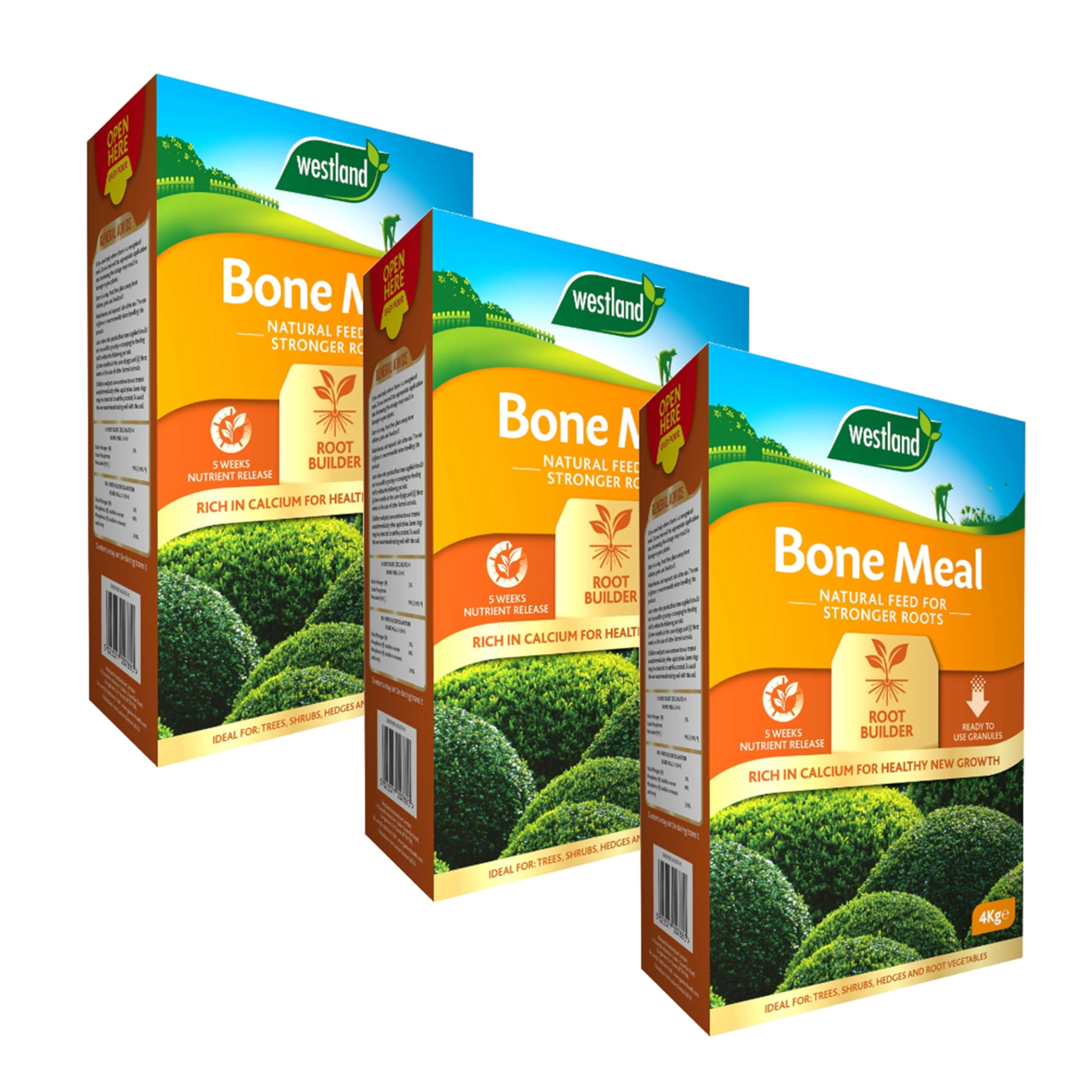 Bone Meal Plant Feed Fertiliser - Pack of 3 Easy to Use Plant Food 4kg Bonemeal Granules for Garden Plants with Topline Card. Rich in Calcium for Healthy Strong New Growth. Ideal for Trees and Shrubs.