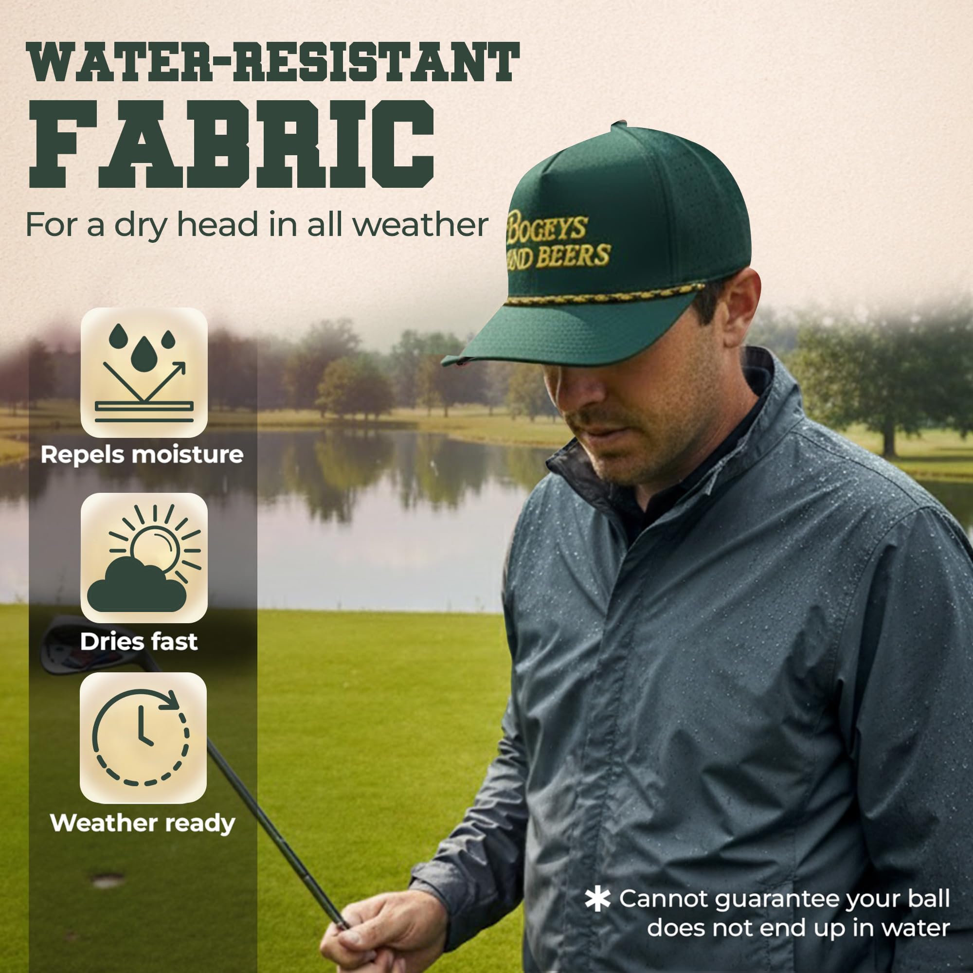 Bogeys and Beers Lustige Golfmütze – Golfmützen für Herren, leistungsstarke, atmungsaktive Seil-Snapback-Kappe, Golf-Geschenke für Männer, Grün , 0