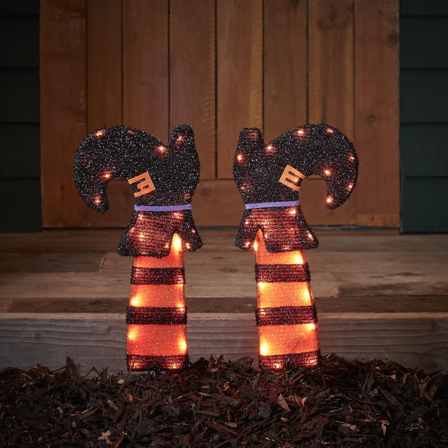 Lights4fun Outdoor Halloween Witches Legs LED Battery Operated Stake Lights Garden Decoration 45cm