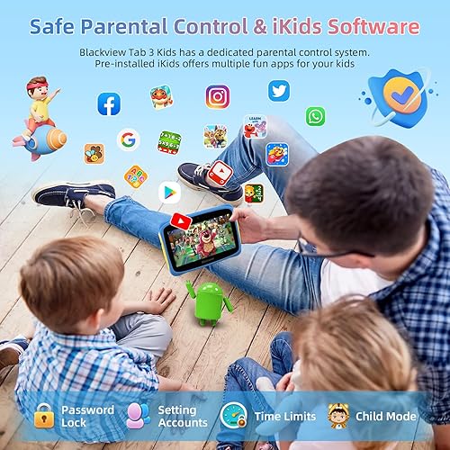 Miniatura 7 de Blackview Android 13 Kids Tablet Tab 3 Kids Tablet para niños de 3 a 9 años, 4 GB+32 GBTF 1 TB 3280 mAh, tabletas WiFi HD de 7 pulgadas para niños,