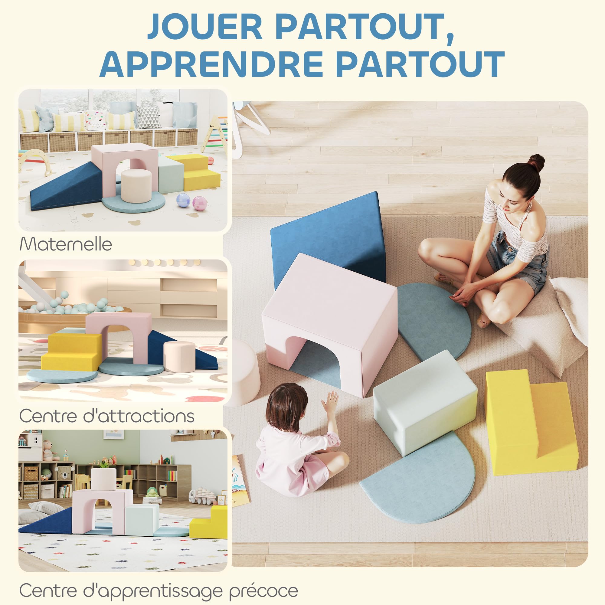 AIYAPLAY Parcours Motricité Bébé 8PCS Jouet d'escalade Mousse, Multicolore | Blocs de Construction, Housses en Velours Amovibles et Lavables, Jouets Éducatifs pour Enfants d'Âge Préscolaire