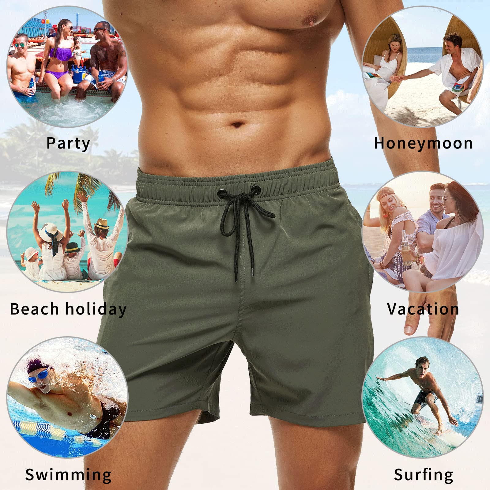 Bañador Hombre Corto Shorts de Secado Rápido con Malla Forro Verano Bañador Natacion Hombre Pantalones Cortos Hombres para Playa Surf
