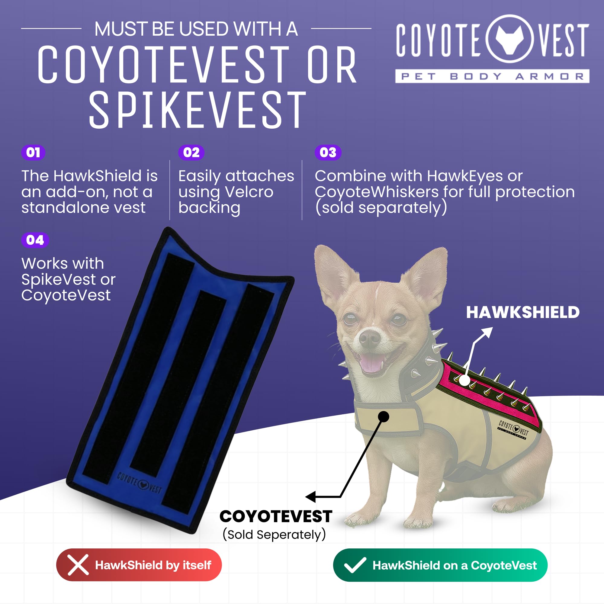 CoyoteVest HawkShield podkładka do kamizelki CoyoteVest lub SpikeVest dla psa, ochronne akcesoria dla psów, aby chronić Twojego zwierzaka przed atakami Raptora, jastrząb, kojotą i zwierzętami (XXS, królewski niebieski)