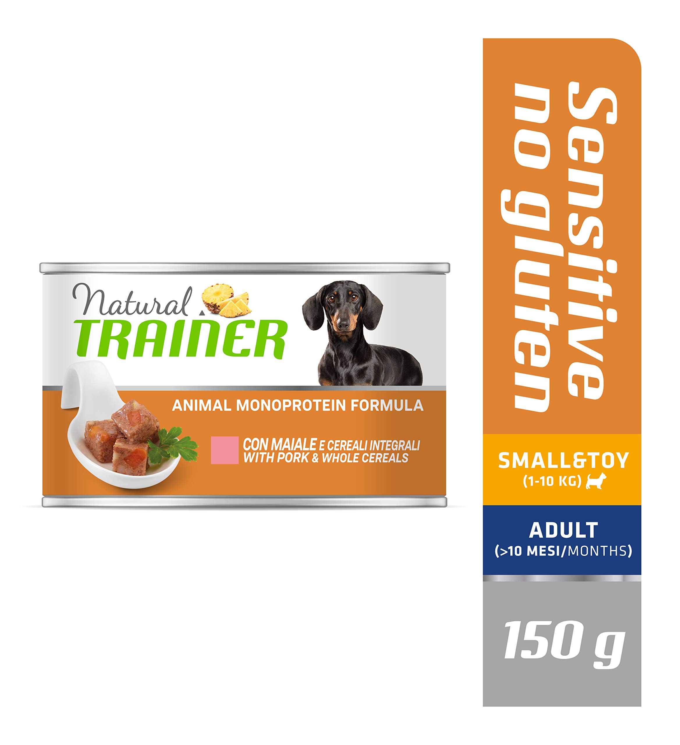 Natural Trainer Sensitive No Gluten Small & Toy - Cibo Umido per Cani con Maiale 24 x 150 g