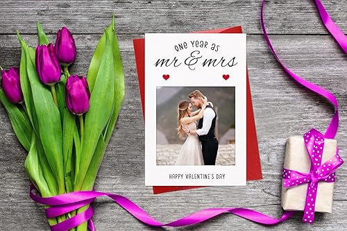 Miniatura 2 de WaaHome Tarjeta de felicitación para el primer día de San Valentín para esposa marido ella él un año como señor y señora con inserto de foto tarjeta