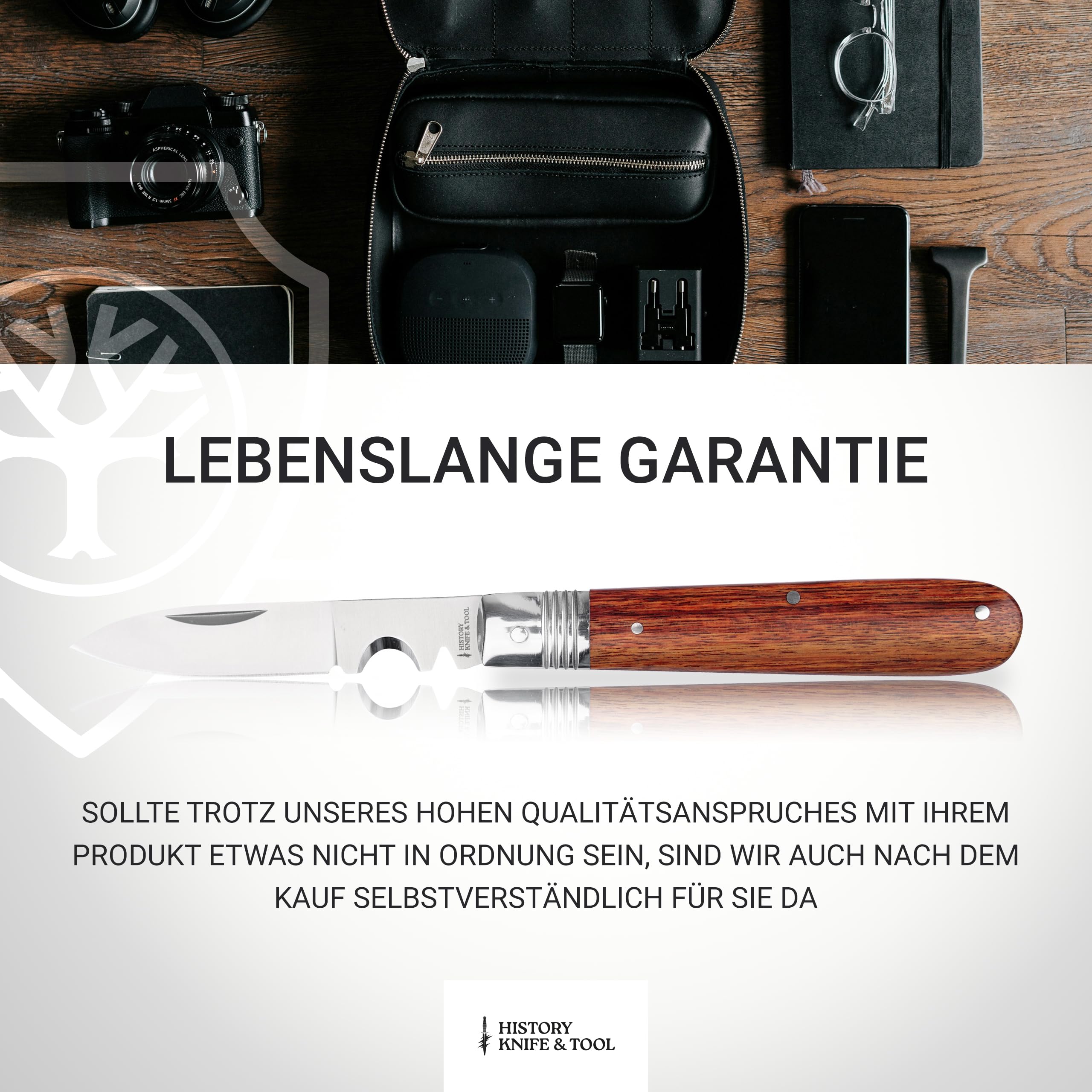 HISTORY KNIFE & TOOL® Klappbares Kabelmesser mit Holzgriff - Elektriker Taschenmesser zum Abisolieren - Profi Slipjoint Faltmesser 42a konform