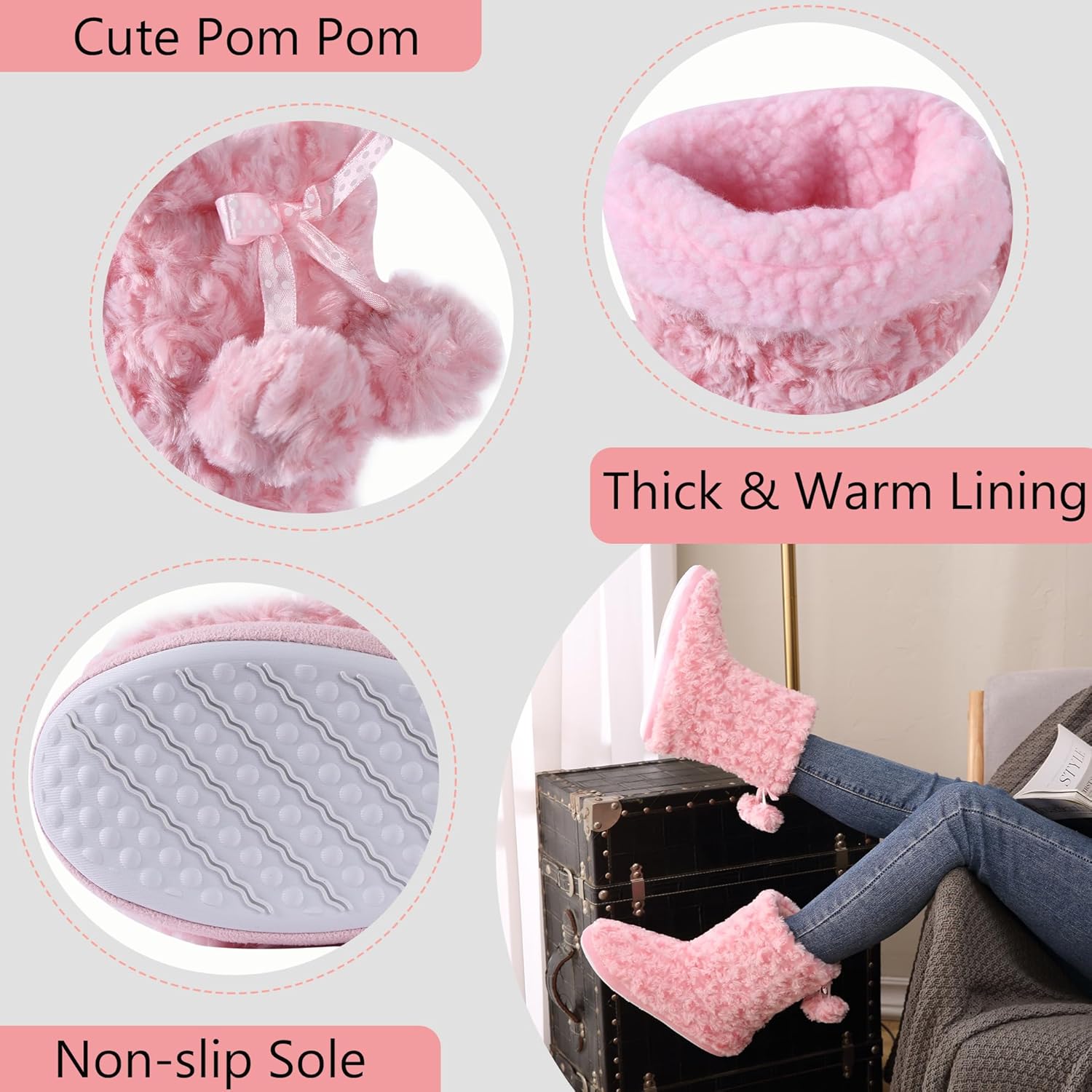 Home Slipper Women's Soft Fleece Plush Warm Indoor House Slipper Boots Shoes - Image 3