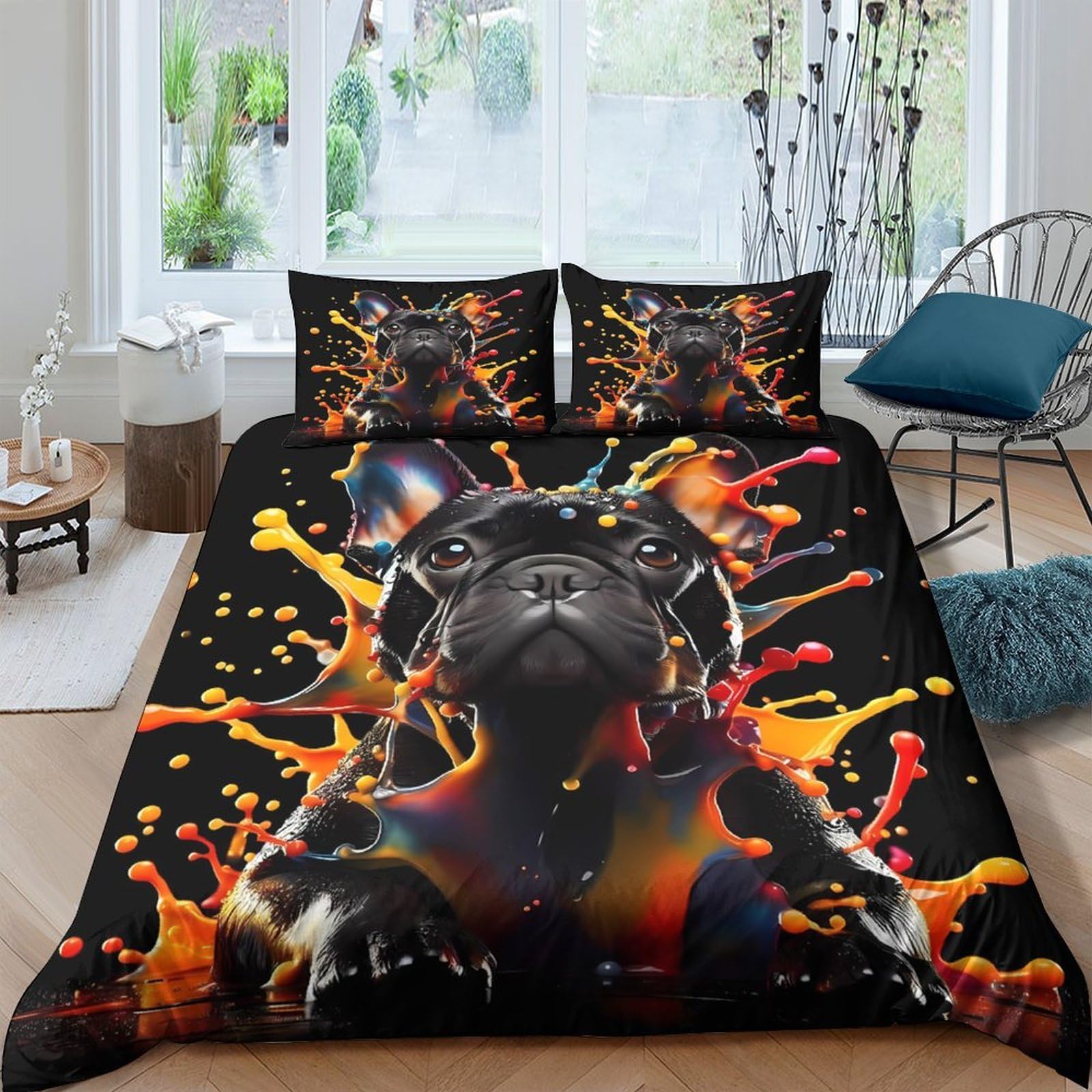 Ctjqhvkz Style-5 3D Printed French Bulldog Splash Art Fitted Sheet Microfiber Soft Breathable Colorful Bed Cover For Bedroom Guest Room Decor Single（135X200cm）