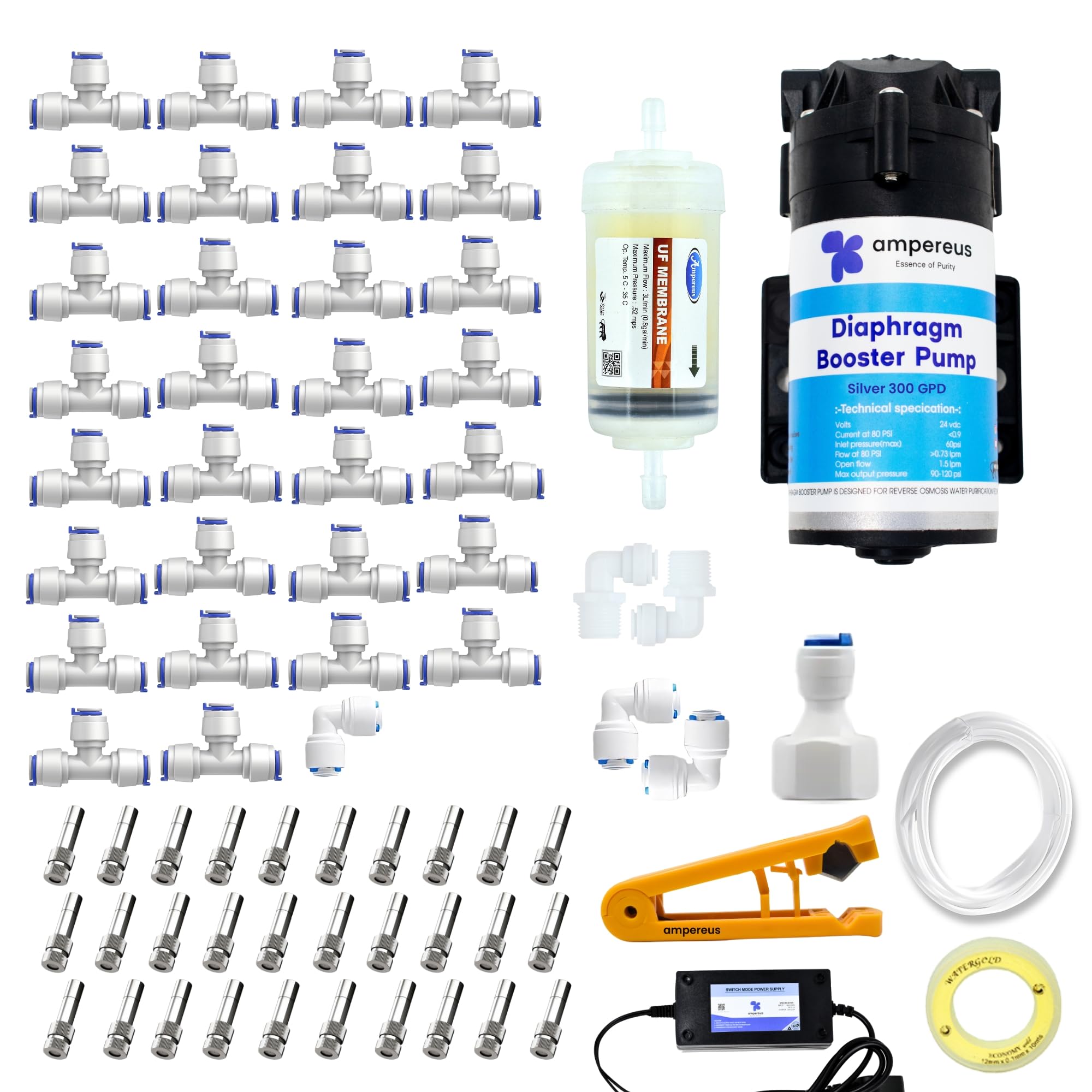 AMPEREUS® Fogger Kit for Dairy Farm, Garden and Home Fogging Machine for Cooling with 30 Nozzles, 300 GPD Pump, 50 Meter Pipe, UV Membrane, and Pipe Cutter (Nozzle Distance 1.4m)