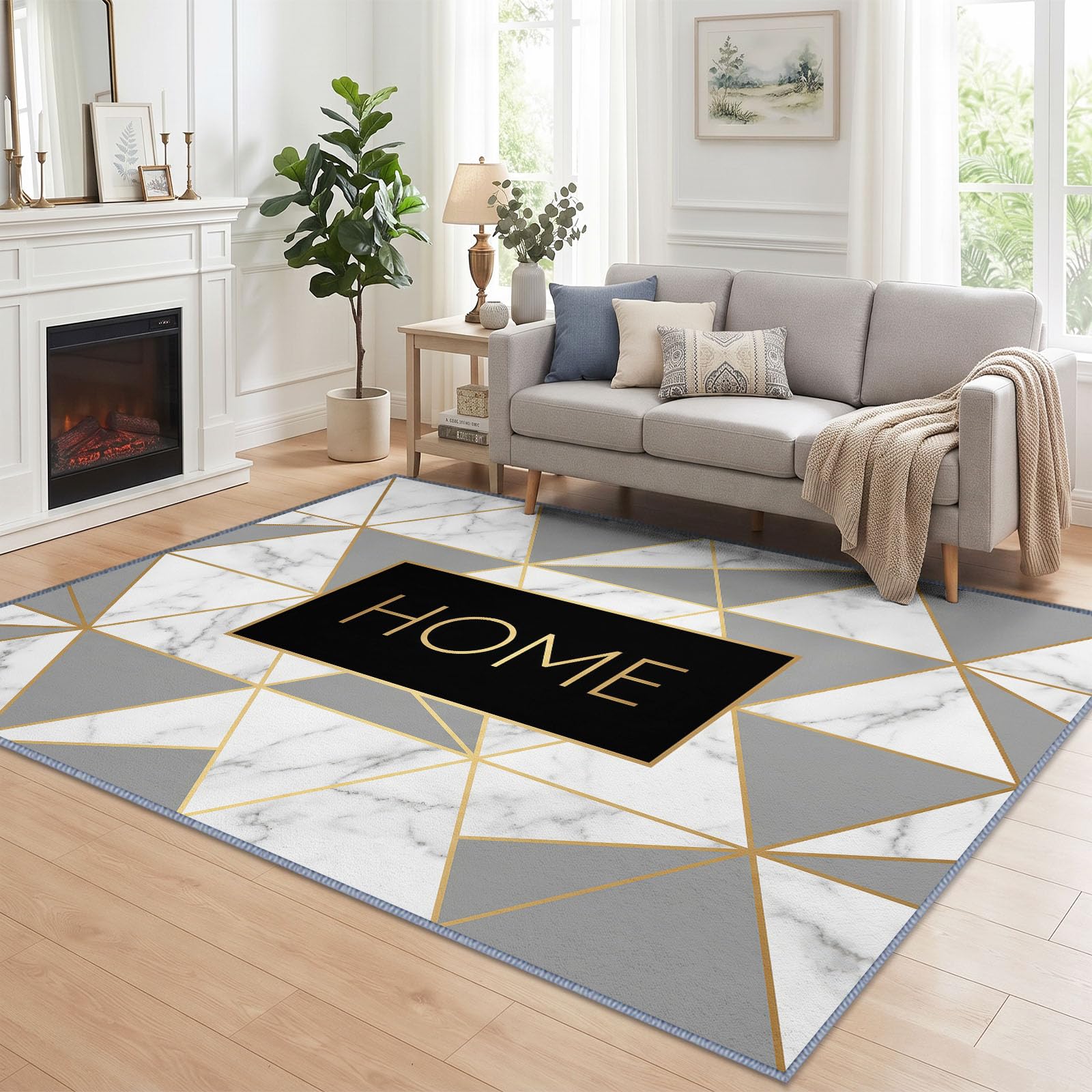 Mosaïque Moderne Triangles Géométriques Tapis Design 3D Moderne 160 x 230 cm, Gris Tapis de Salon Élégant en Flanelle Douce – Couleurs Vives Ne Pâlissent Pas, Base Antidérapante, Décoration Intérieure