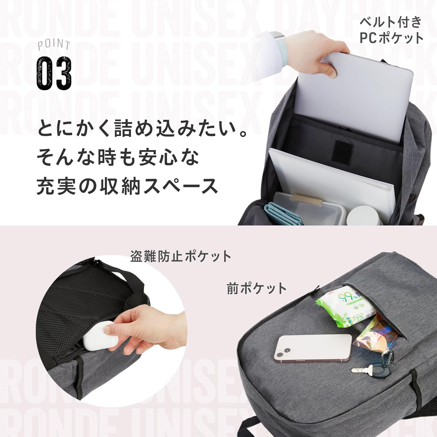 [RONDE] リュック 人気 通勤 通学 軽量 約500g 撥水 大容量 15L おしゃれ 旅行 キャリーオン PCポケット タブレット バックパック お出かけ 黒 グレー ネイビー 迷彩 カモフラージュ シンプル レディース