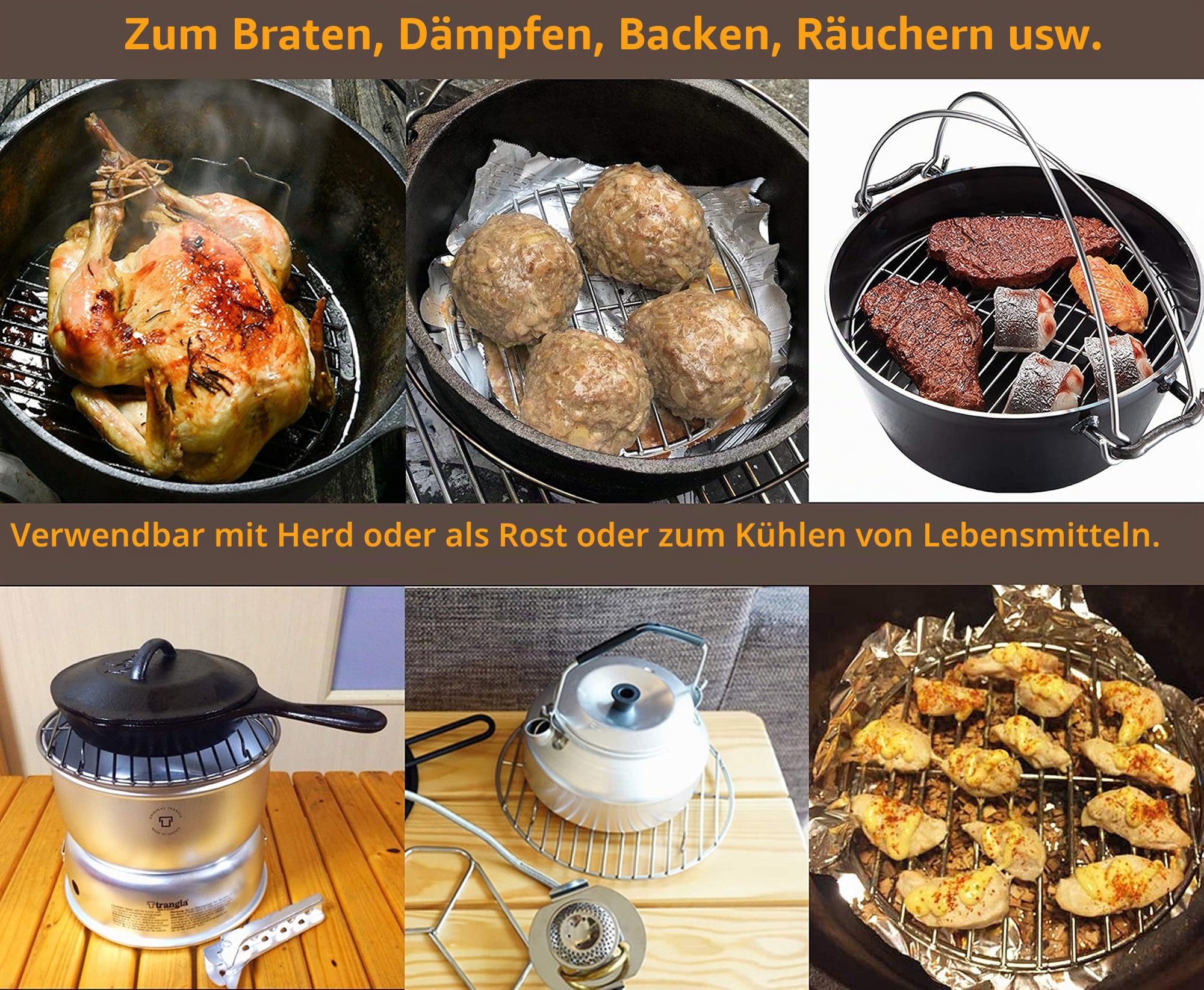 Campingmoon 21 cm rund, Edelstahl, Braten, Backen, Dämpfen, Kühlgitter, Grill, passend für 25,4 cm Dutch Oven W21