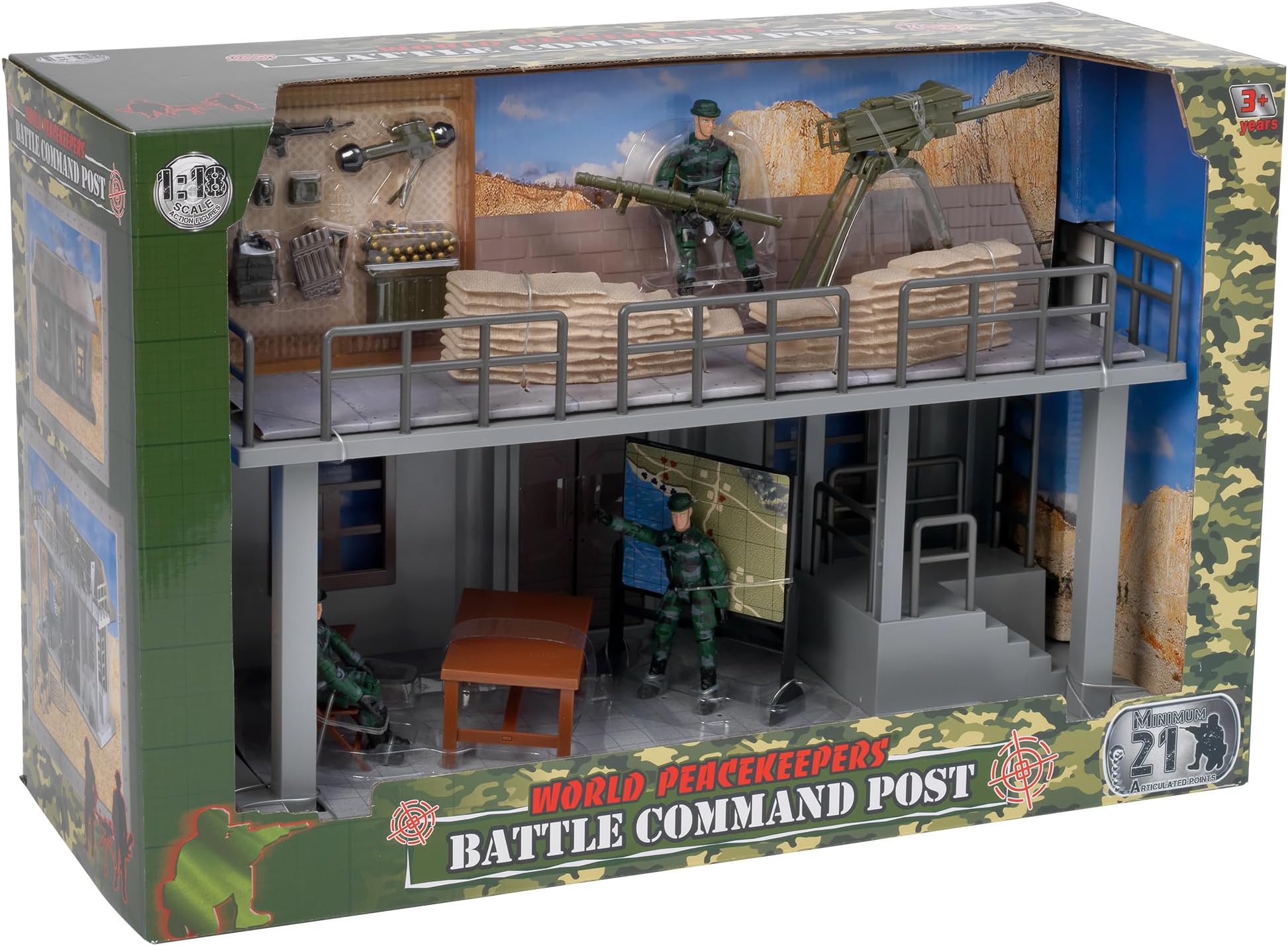 WORLD PEACEKEEPERS from Peterkin | 44cm x 22cm Battle Command Post with Articulated Figures | 1:18 Scale | Action Figures & Accessories | Ages 3+