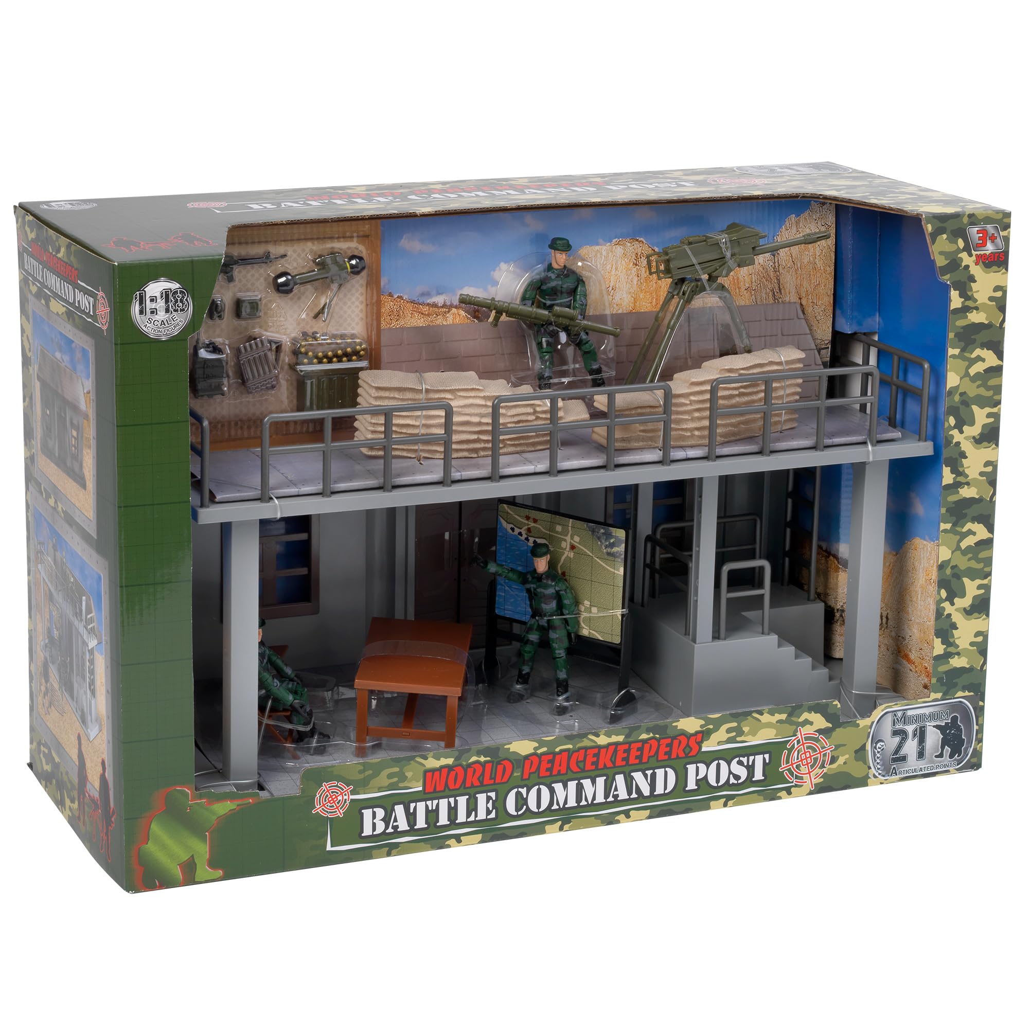 PeterkinWORLD PEACEKEEPERS from | 44cm x 22cm Battle Command Post with Articulated Figures | 1:18 Scale | Action Figures & Accessories | Ages 3+