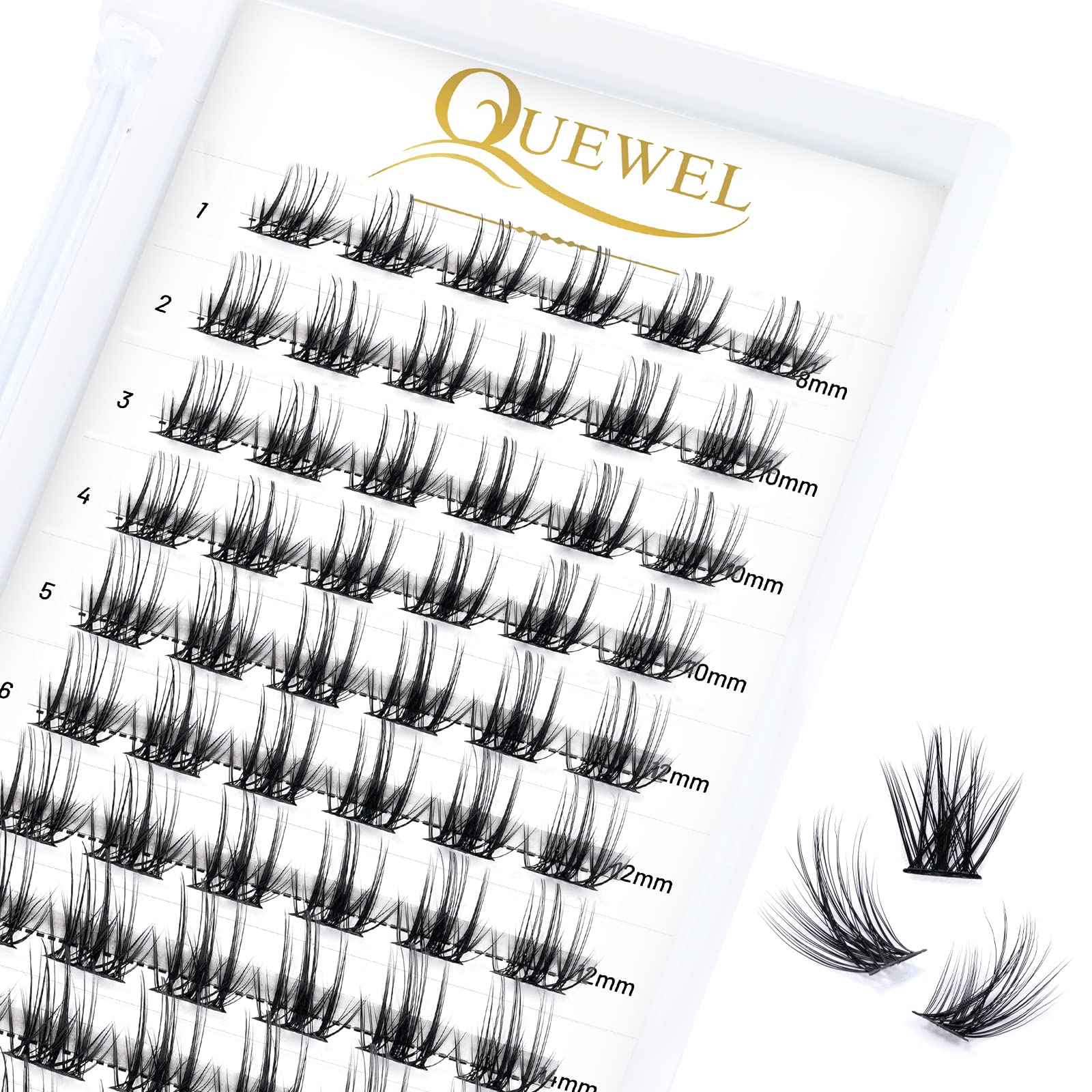 QUEWEL Cluster-Lashes 72 Pcs Individual-Lashes Wide Stem C/D Curl 8-16mm Length DIY Eyelash Extension Individual-Cluster-Lashes Natural&Mega Styles for Personal Makeup Use at Home (Mega-D-MIX8-16) — view 25