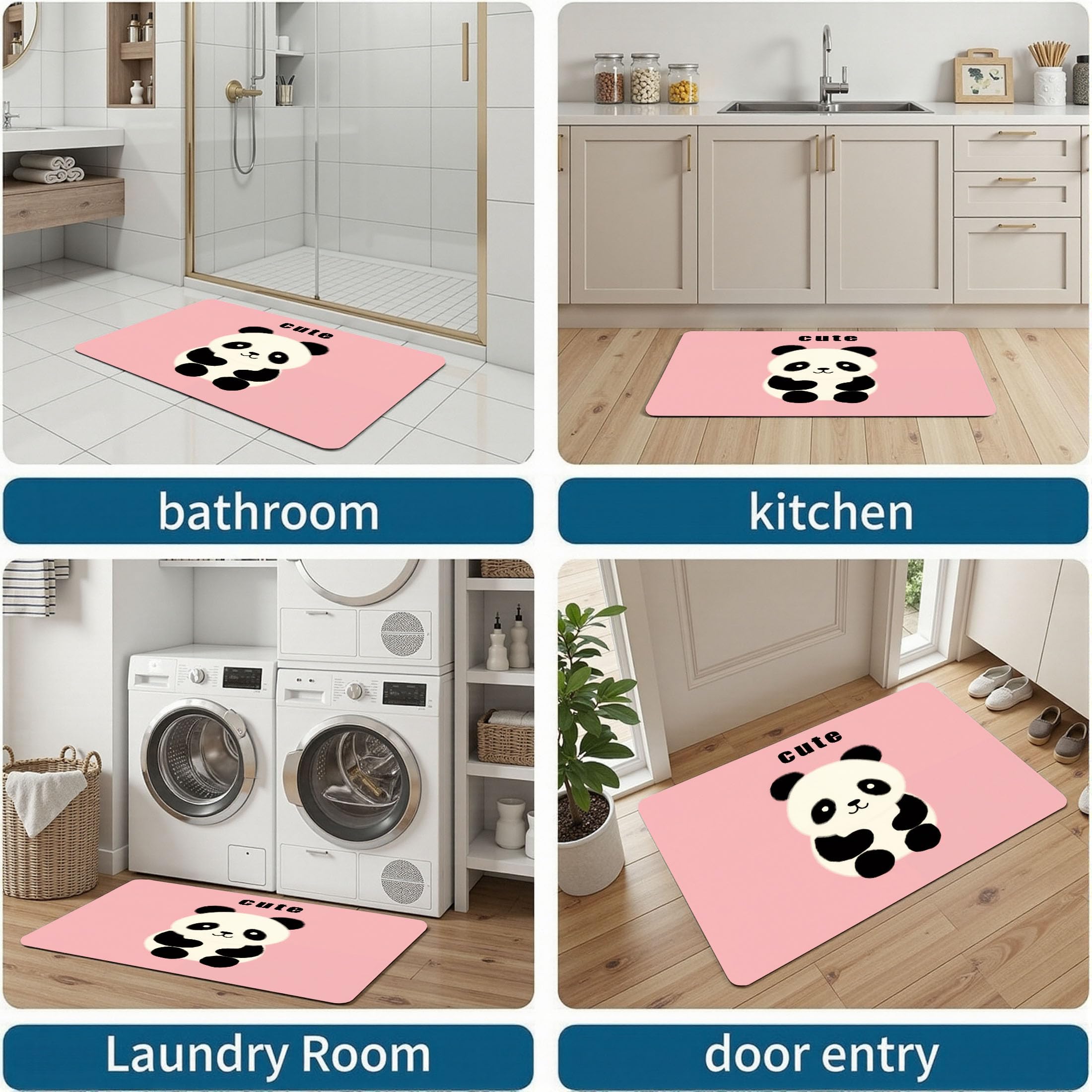 Waschbar Fußmatte Cartoon Panda - 80x120cm -Willkommen Fussmatte Minimalistische Tiere rutschfeste Fußmatte für den Eingang für Hauseingänge, Flure, Außentüren