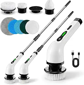 Esfregão Elétrico Giratório Profissional 9 em 1 – Sem Fio, Recarregável e Ajustável 360° - Potência Máxima para Limpeza Pesada (Banheiro, Piso, Azulejo e Carro)