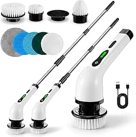 Esfregão Elétrico Giratório Profissional 9 em 1 – Sem Fio, Recarregável e Ajustável 360° - Potência Máxima para Limpeza Pesada (Banheiro, Piso, Azulejo e Carro)