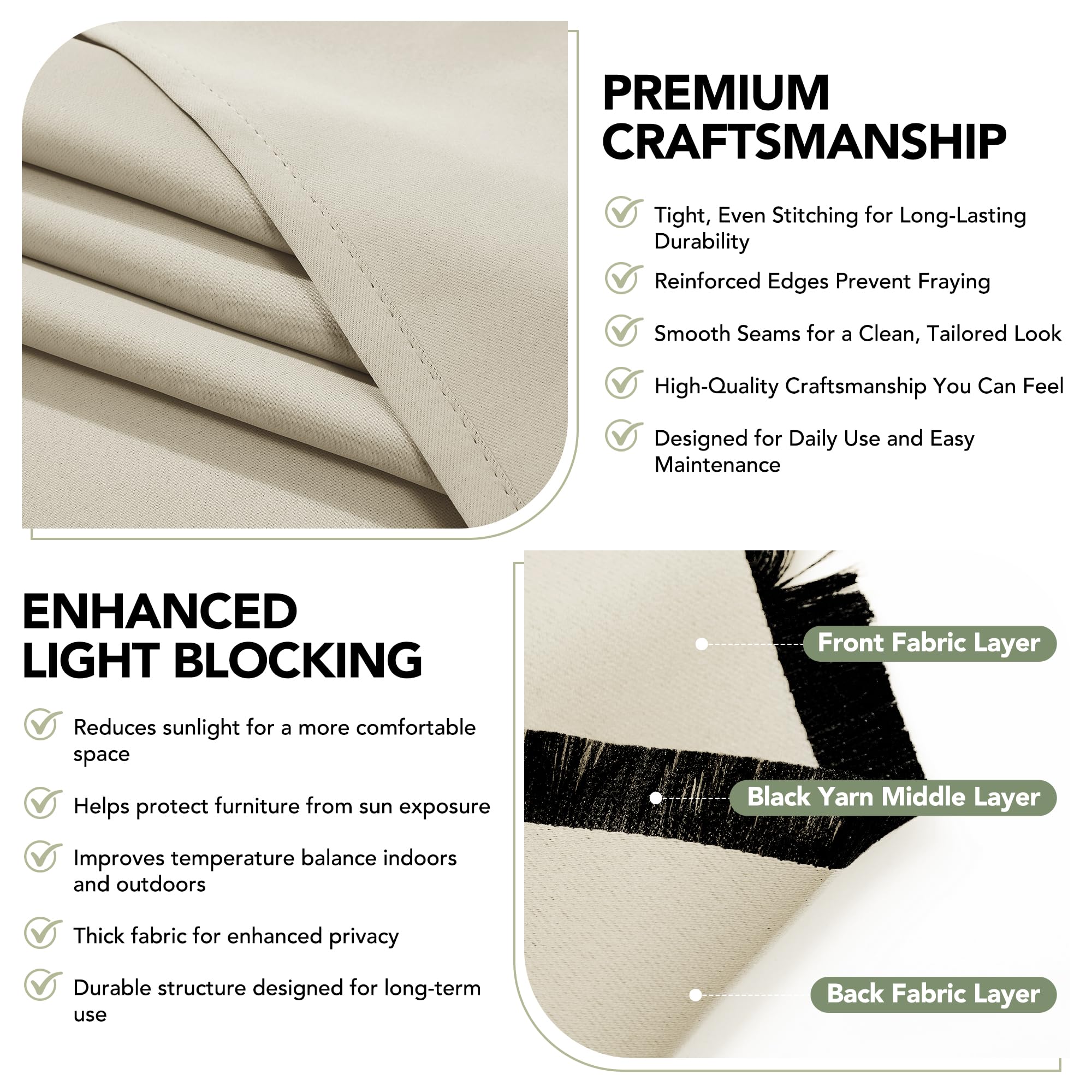 Deconovo Rideau Extérieur Imperméable Occultant Thermique 132x270 cm Beige 2 Panneaux