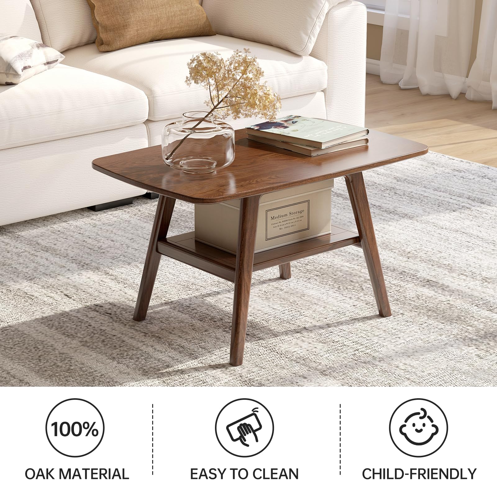Amazon.com: Wayshome 100% Solid Oak Wood Coffee Table for Living