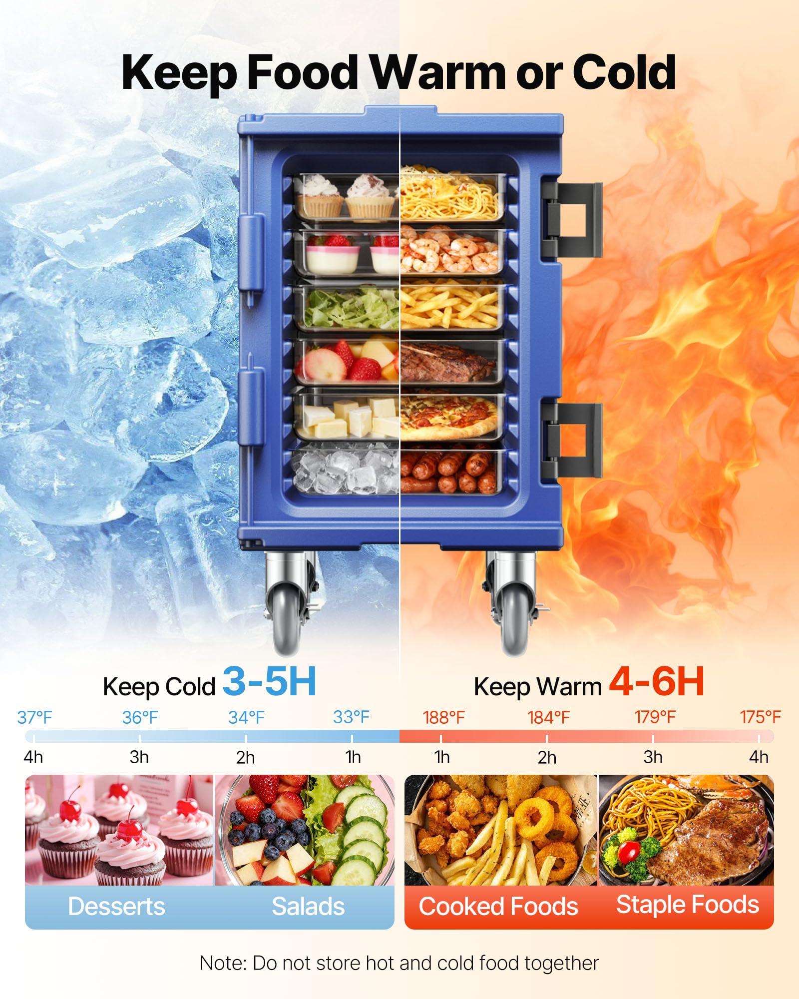 VEVOR Scatola per alimenti coibentato, Scatola calda 82 Qt per catering, Porta bevande per alimenti in LLDPE, Scaldavivande a caricamento frontale con maniglie con ruote per ristorante, mensa, ecc.