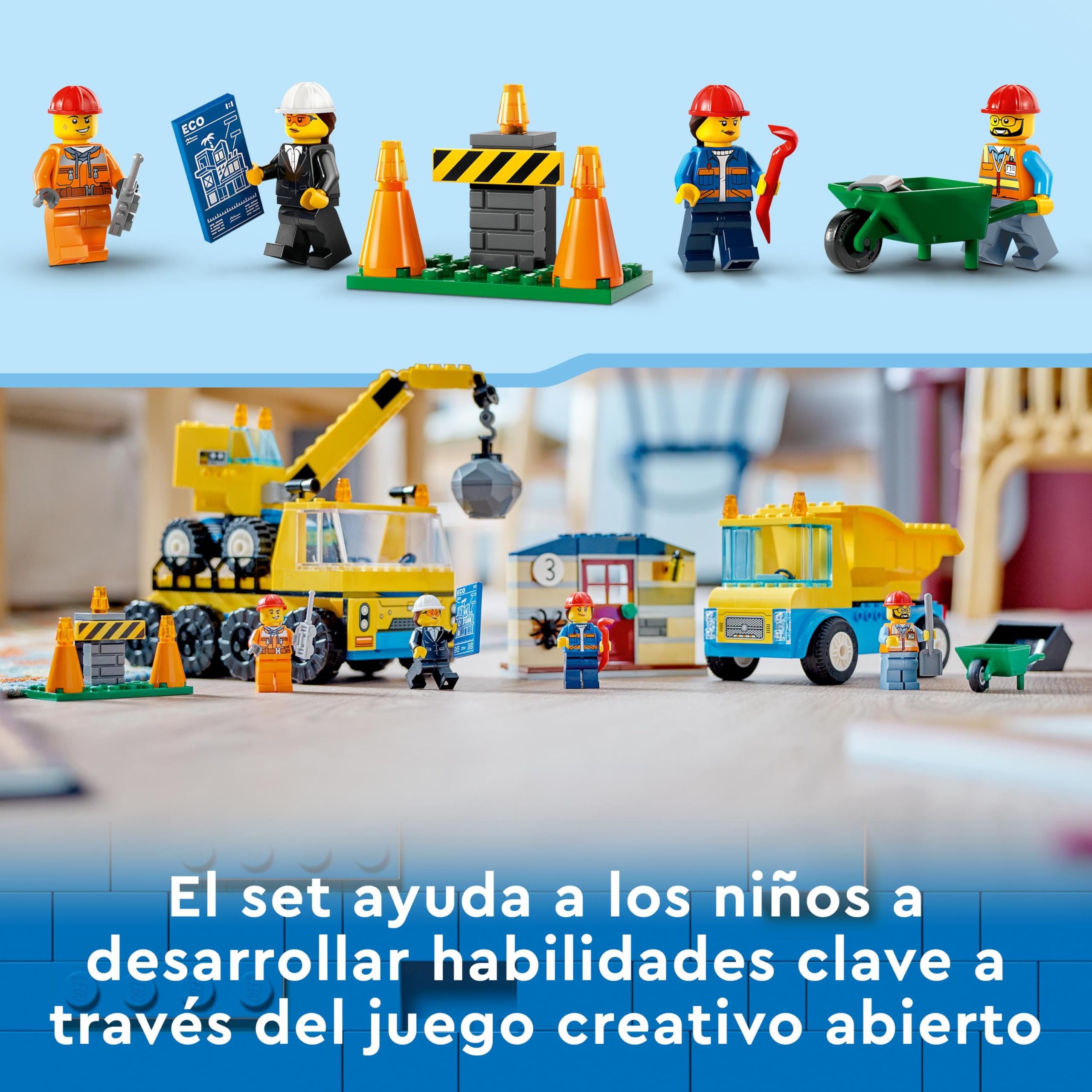 LEGO City Camiones de Construcción y Grúa con Bola de Demolición, Excavadora de Juguete, Camión Basculante y Vehículos de Transporte, Set de Aprendizaje para Niños y Niñas a Partir de 4 Años 60391