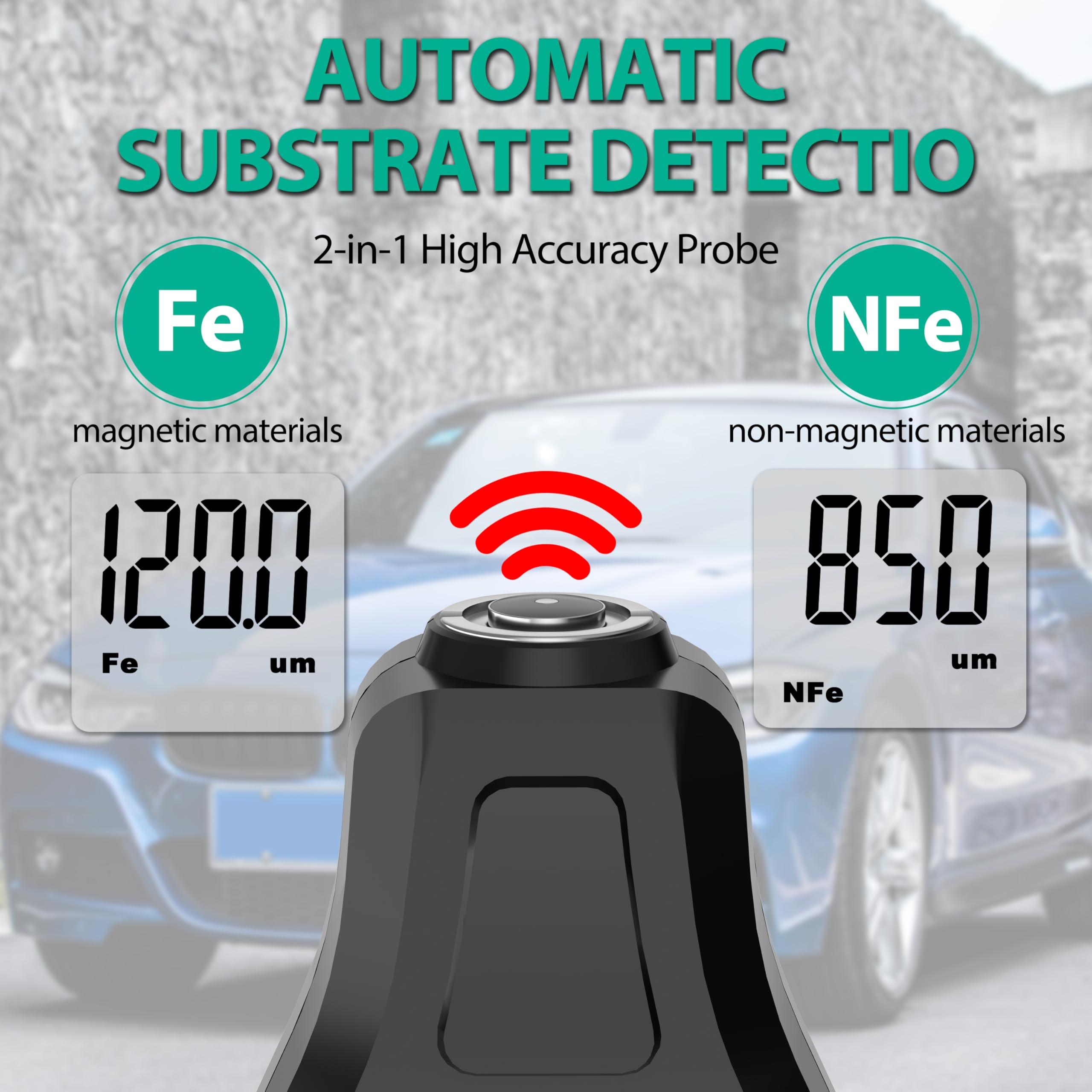 Lackschichtdickenmessgerät, Lackdickenmessgerät, Digital Car Coating Depth Gauge Tester mit Resol 0.1mil, Tragbares Lackdickenmessgerät für Gebrauchtwagenkäufer Autoaufbereiter, F/NF Messung, Auto-Aus