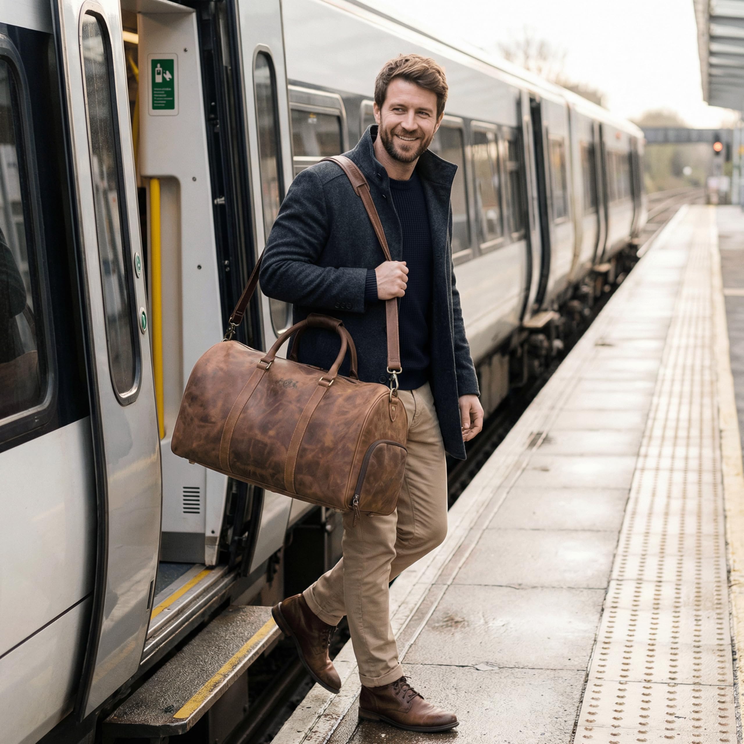 SID & VAIN große Weekender echt Leder Sporttasche Hank 55 cm XL Reisetasche Handgepäck Herrentasche mit Schultergurt Ledertasche Herren braun handgefertigt