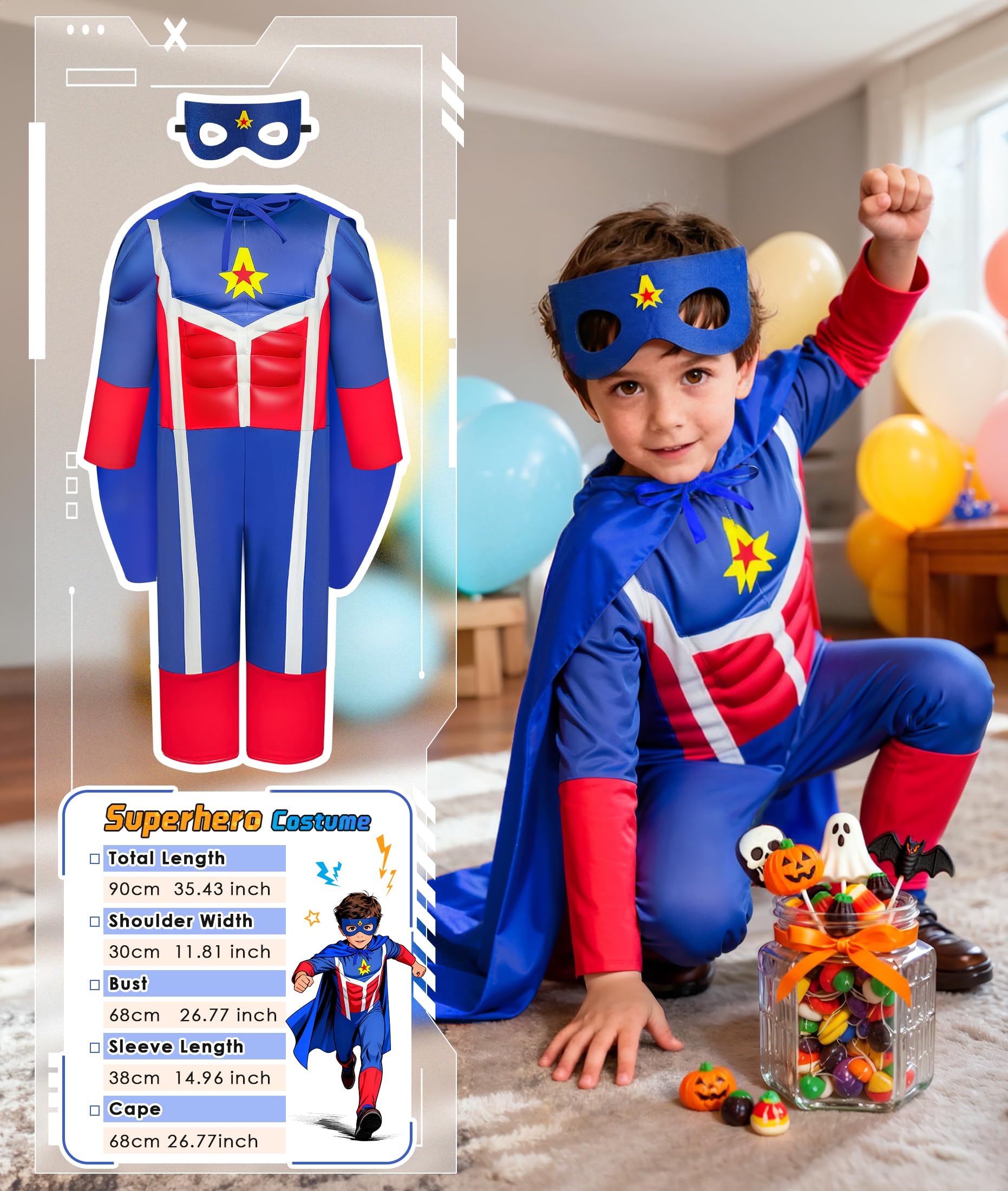 Boys Muscle Chest Dress up Costumes Trunk with Superhero, Construction Worker, Military Costume, Kids Pretend Role Play Costumes Set, Boys Dress up Clothes for Kids Ages 3 4 5 6 7