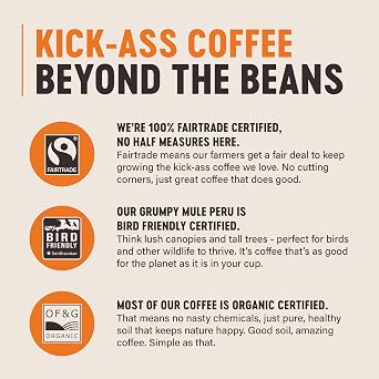 Grumpy Mule High and Mighty Espresso Blend Whole Coffee Beans with notes of Cocoa and Roast Hazelnut 500g
