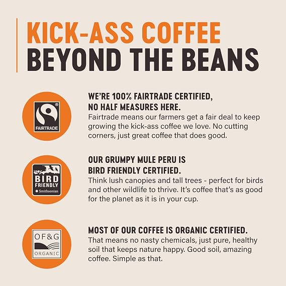 Grumpy Mule High and Mighty Espresso Blend Whole Coffee Beans with notes of Cocoa and Roast Hazelnut 500g