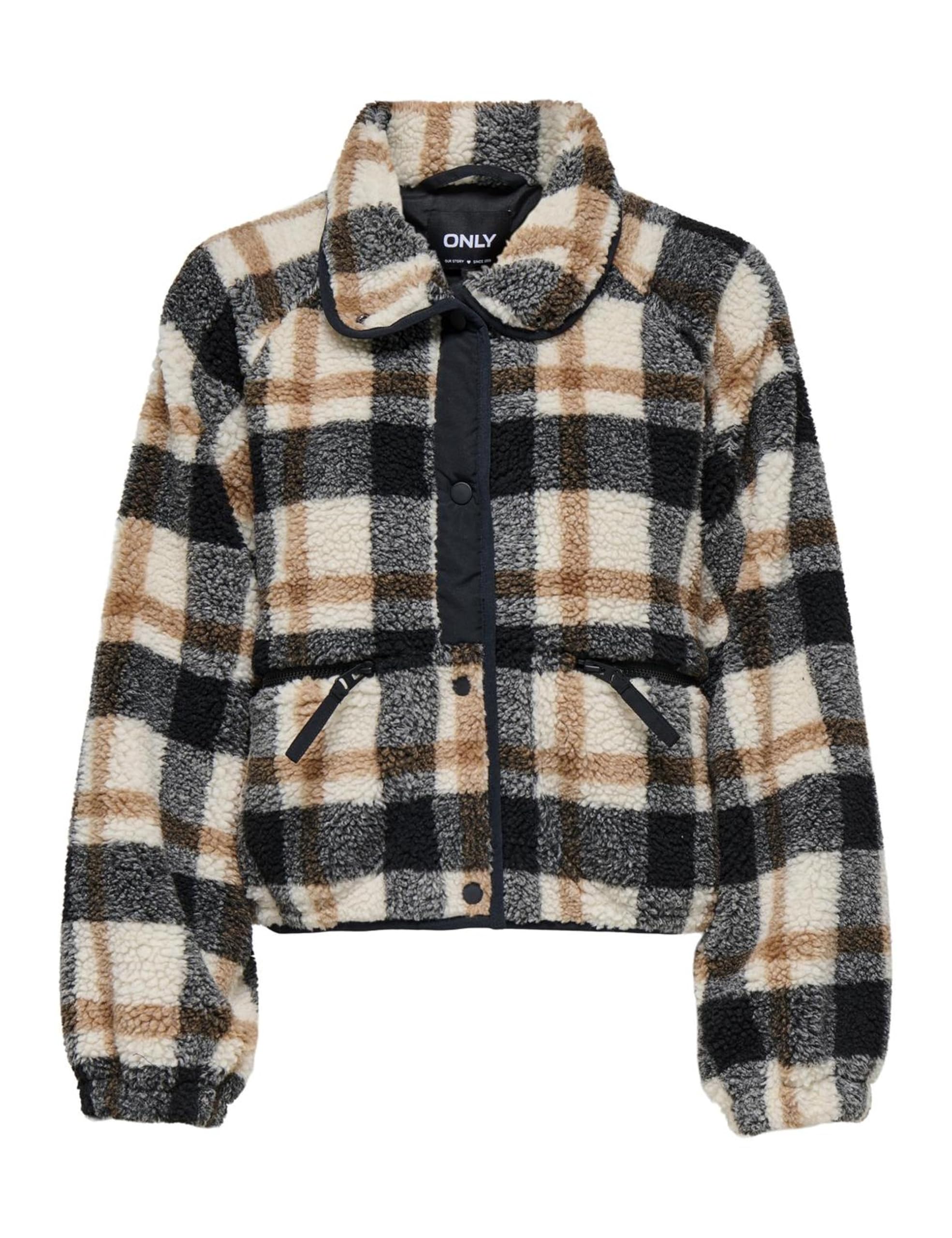 Only Veste Veste à carreaux en imitation peau de mouton avec col Fly-Away, manches longues, beige neutre, taille 36