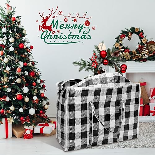 Miniatura 5 de Wesnoy 12 bolsas de almacenamiento extra grandes para árbol de Navidad de 27 x 20 pulgadas, caja de almacenamiento a cuadros de gran tamaño para