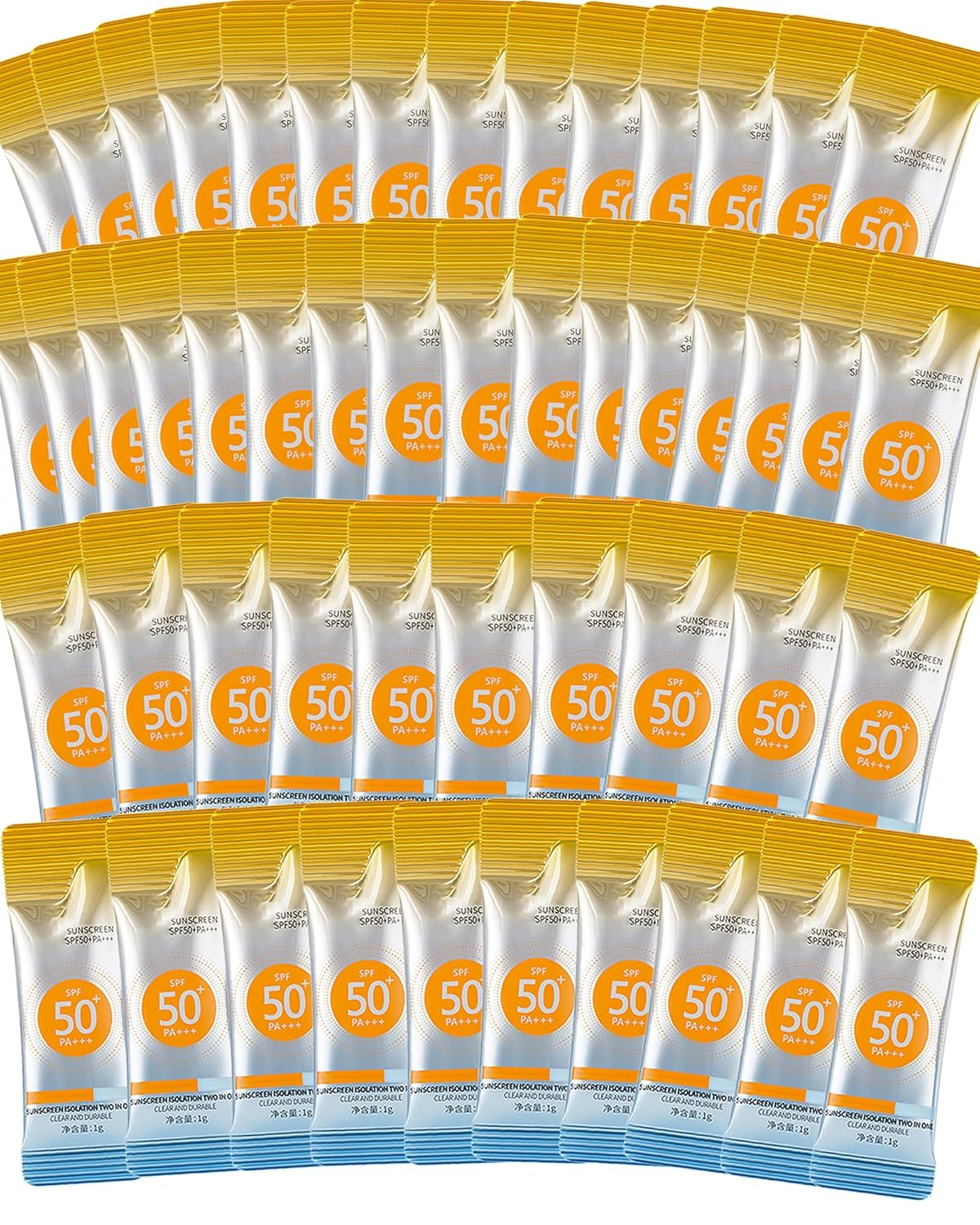 50PCS Travel Size Sunscreen SPF50+PA+++Mini Sunscreen,Moisturizing Sun Screen Lotion Gift Sunblock Bulk for Face & Body,Lightweight&Non-Greasy &Portable Mini Suncreens Women Travel Outdoor Daily Use