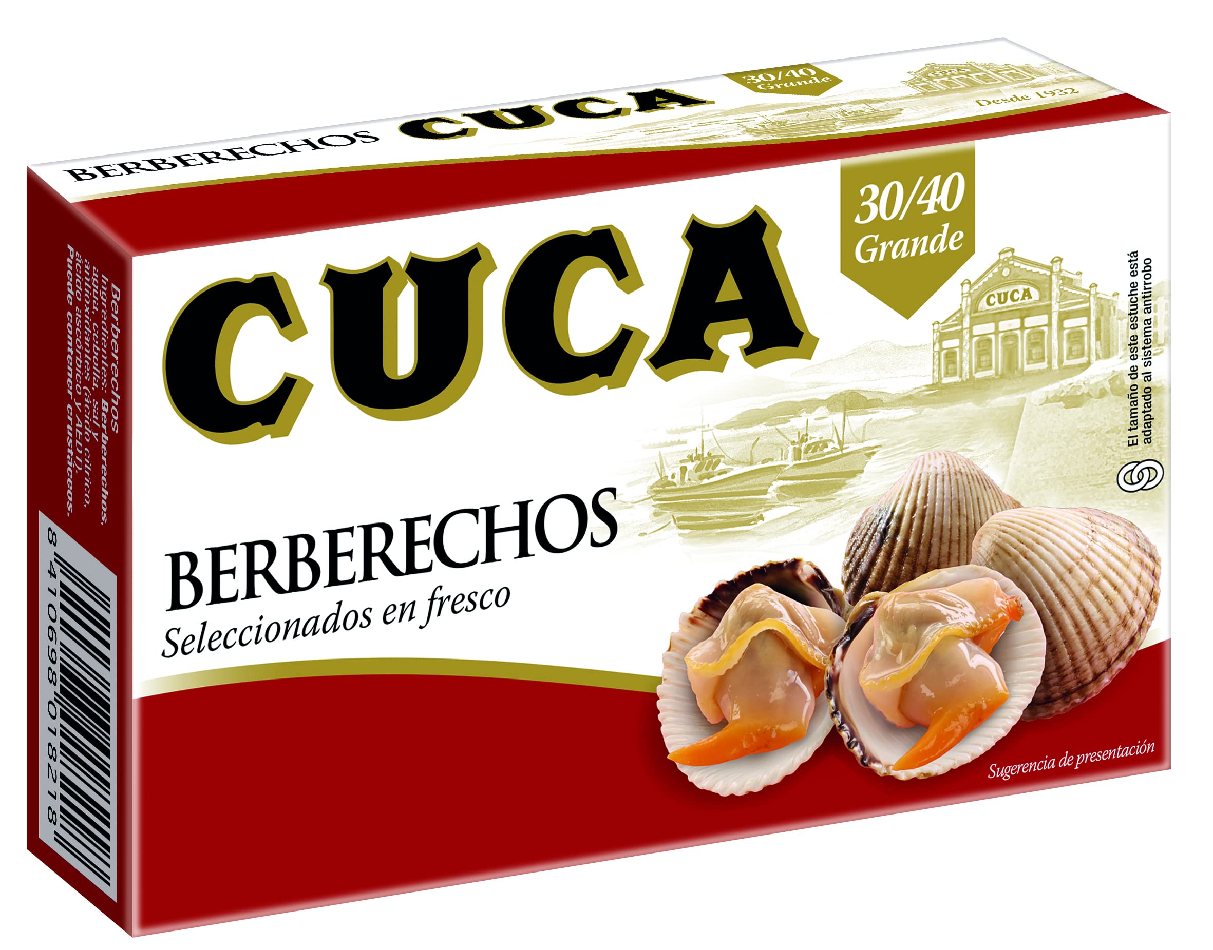 Cuca Berberechos al natural 30/40 piezas tamaño grandes, 1 pack de 3 latas de 115gr
