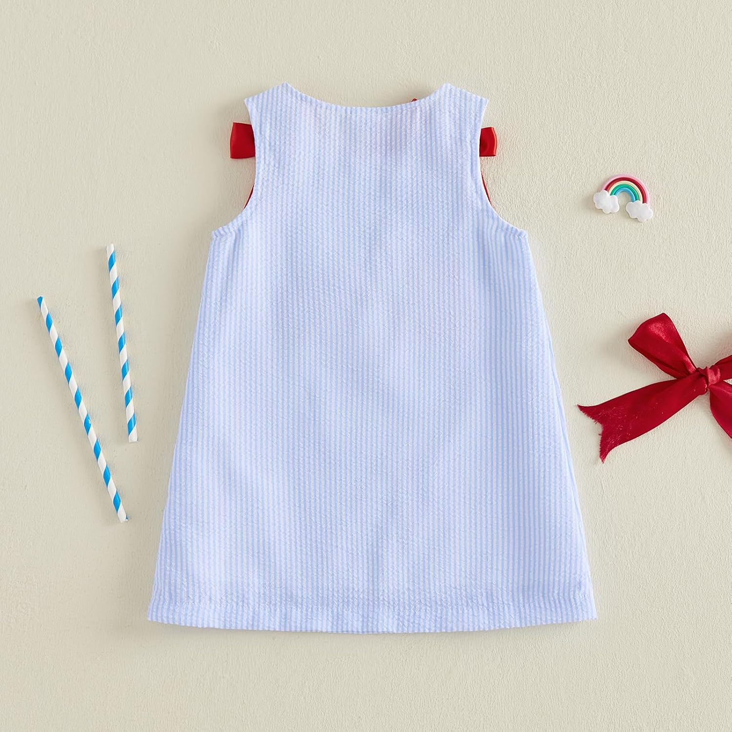 Toddler Girl 4th of July Dress USA Embroidery Stripe Sleeveless Tank Dresses Infant Girls Fourth of July Clothes