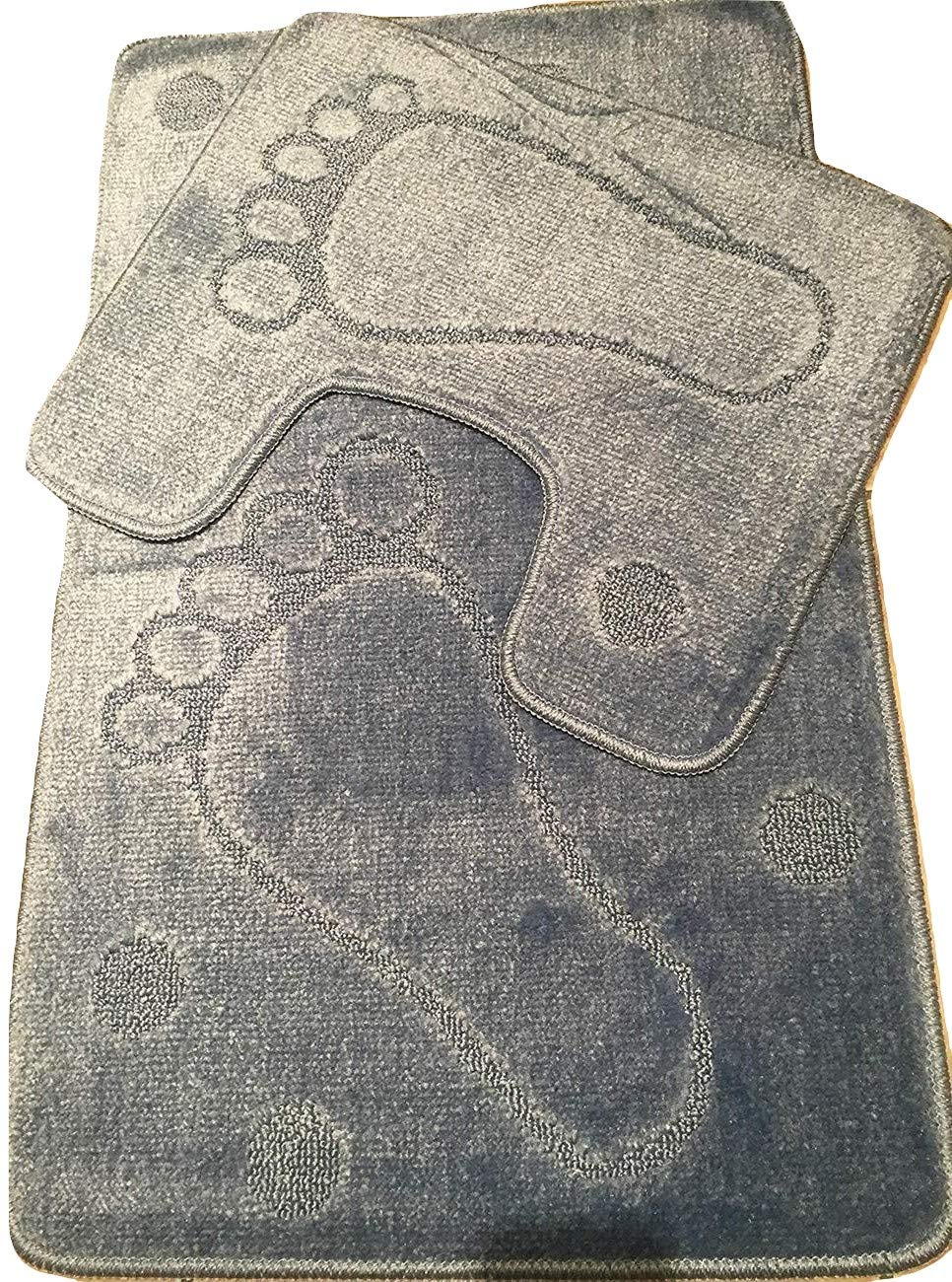 Machine Washable 2 Piece Bath Mat & Toilet Pedestal Set Non Slip (Foot Grey/Silver)