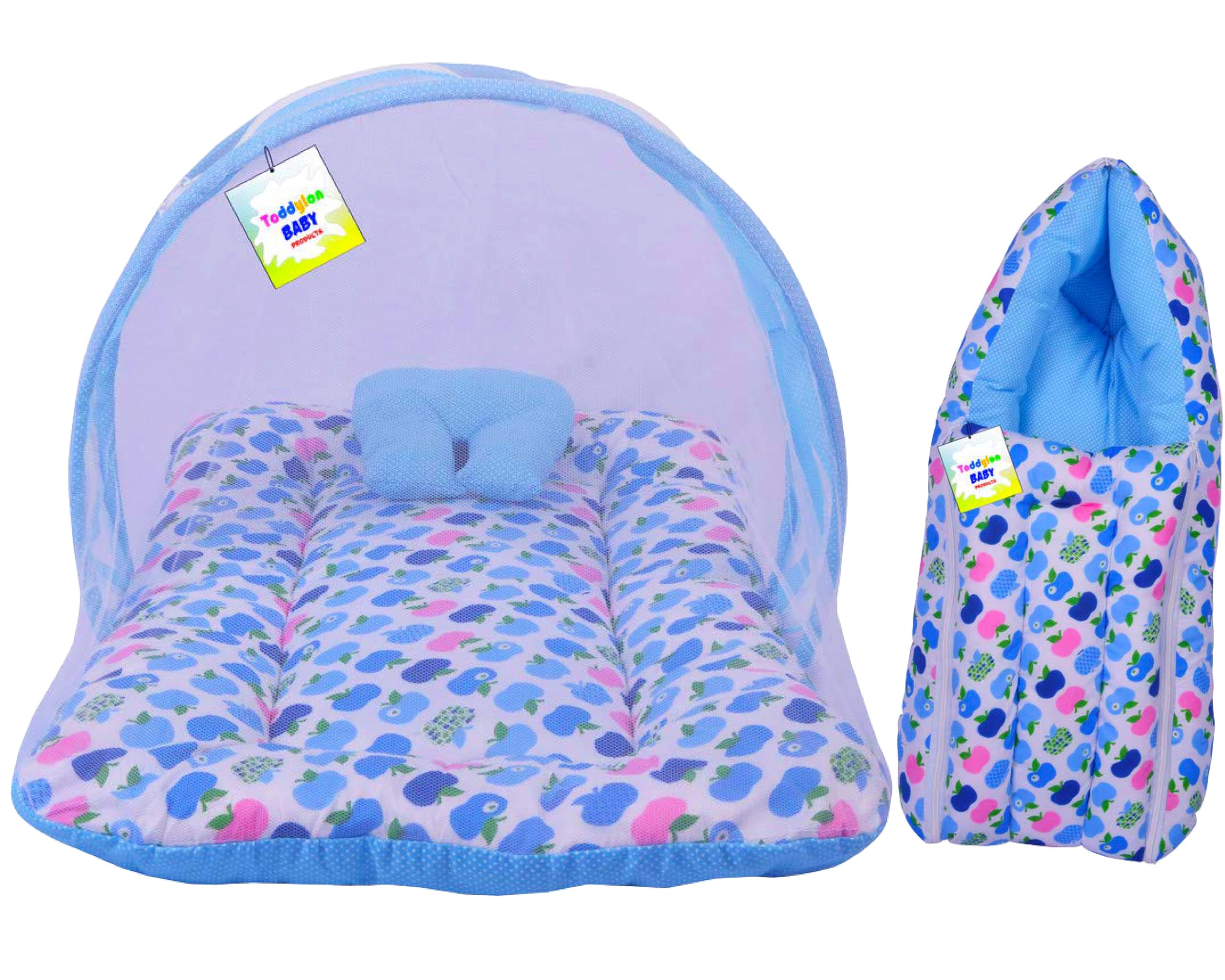 Toddylon Baby Bedding Set New Born Baby Bed | Mattress | Mosquito Net | Bag | Essentials | Carry Bag | Cotton Combo | Infant beds | Products (0-6 Months) (2PCS Set)