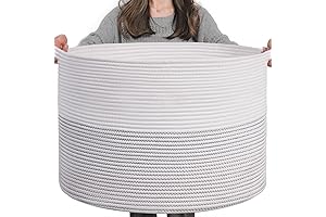 Indressme XXXLarge Kid Organization Basket, 21.7" x 13.8" Cotton Rope Woven Toy Laundry Storage Hamper