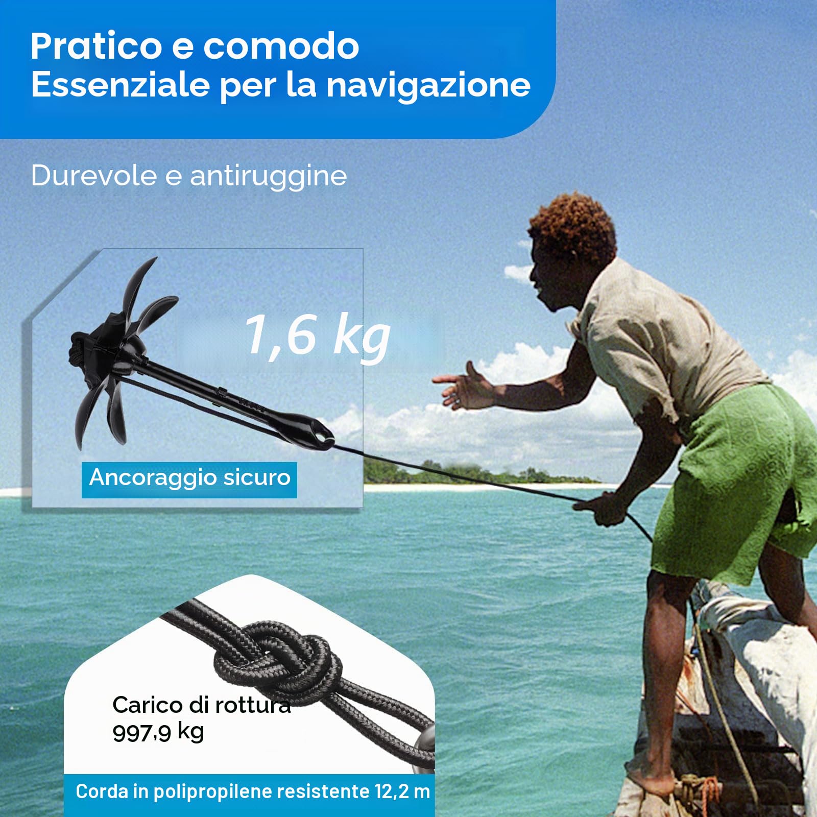 Alpinista Ancora per kayak, 1,6 kg, ancoraggio per kayak, kit di ancoraggio per kayak, SUP, canoa, con corda da 12,2 m