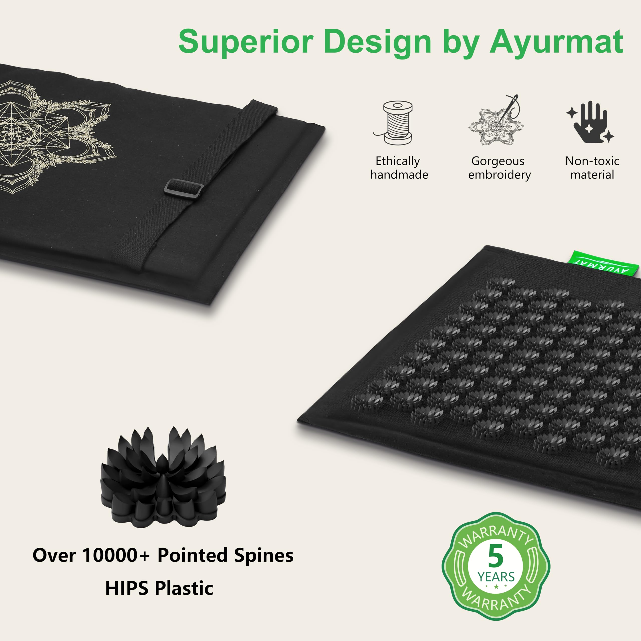 Juego de alfombrillas y almohadas de acupresión de alta calidad, lino ecológico natural y fibra de coco, diseño ergonómico, alivia el estrés y la tensión, con bolsa de transporte, juego