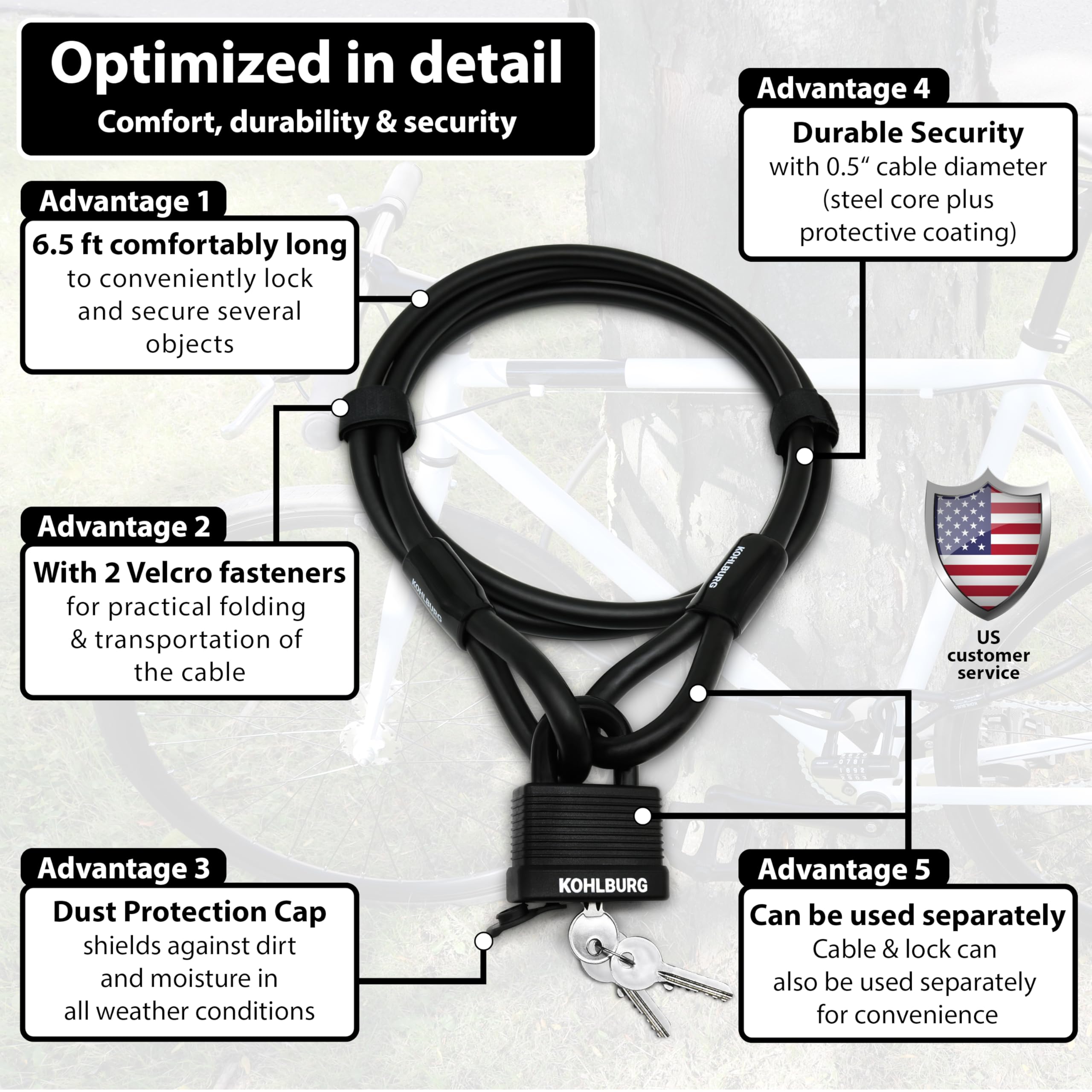 Amazon.co.jp: KOHLBURG ケーブルロック 長さ2メートル / 79インチ