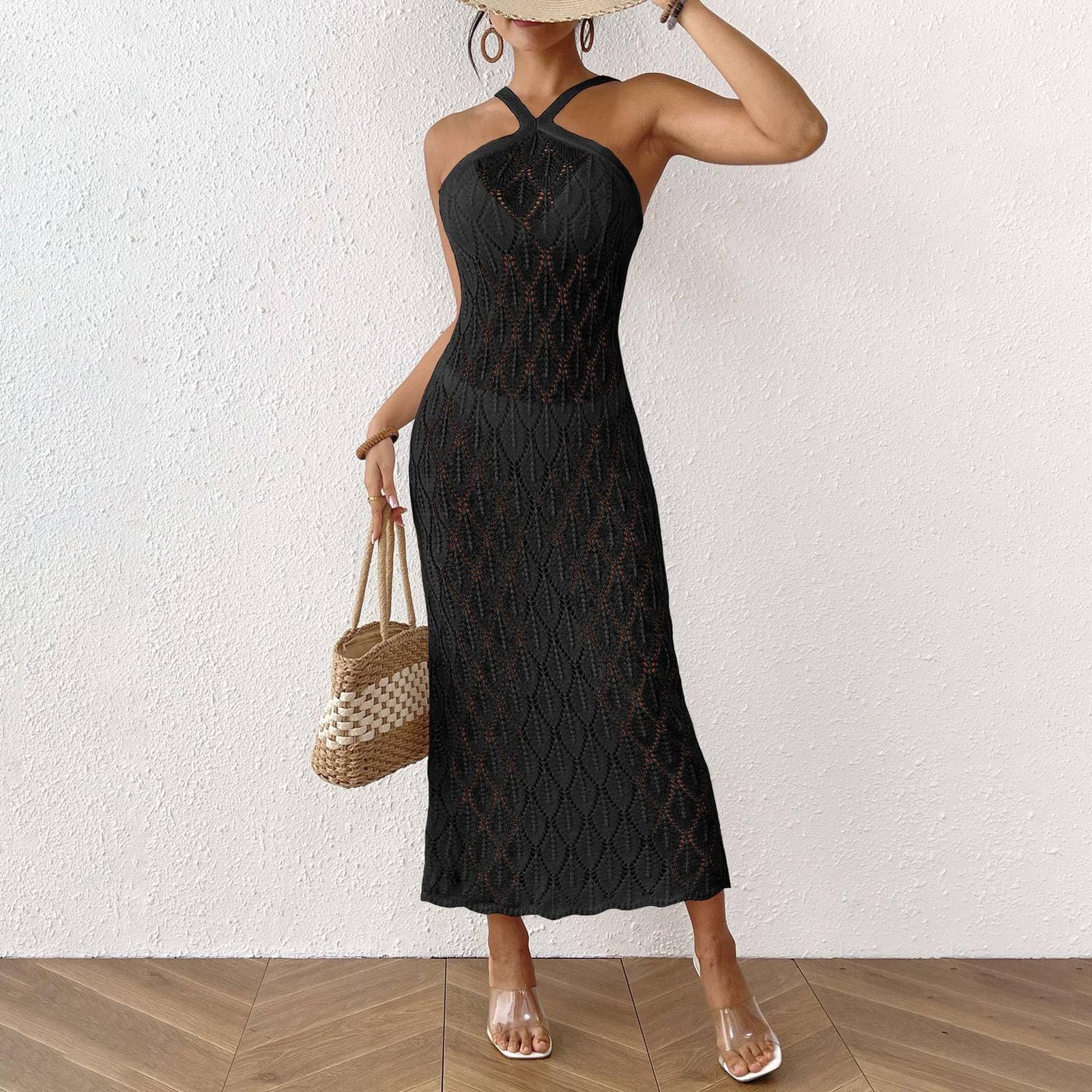 Copricostume Donna Mare Curvy Prodotto categoria Swimwears Cover-UpsTitolo da Spiaggia Femminile con Foglie in Pizzo e Spalline Regolabili per Estivo Elegante