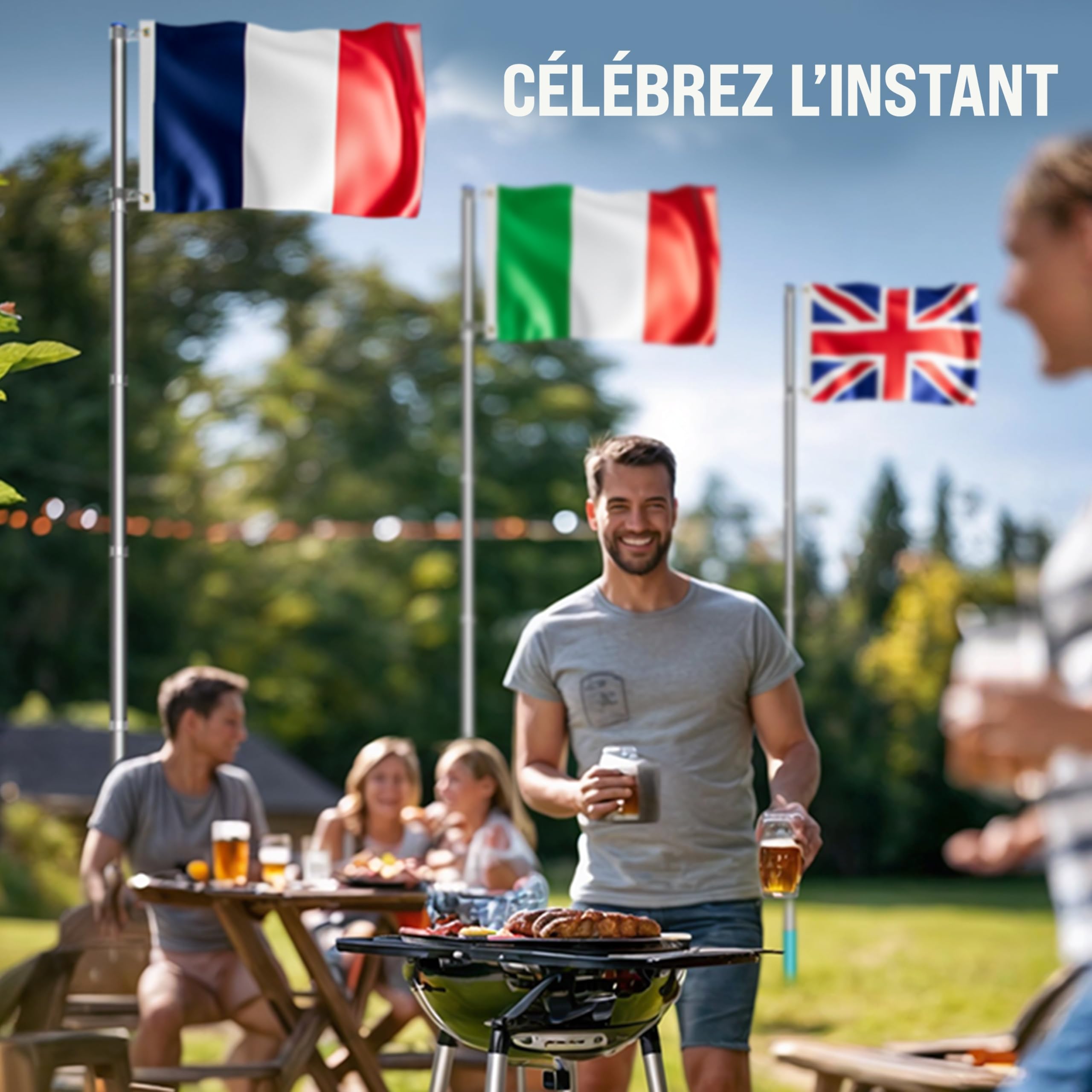 MONZANA® Mât de drapeau télescopique aluminium 6,3m douille de sol 60cm réglable hauteur jardin hampe national