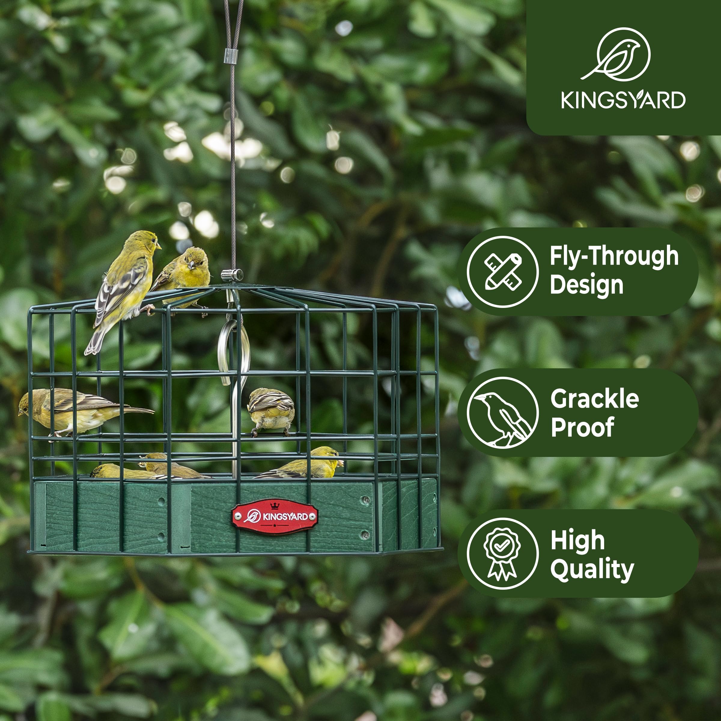 Kingsyard GrackleProof Bird Feeder for Outdoor Hanging Rugged Recycled Plastic Feeding