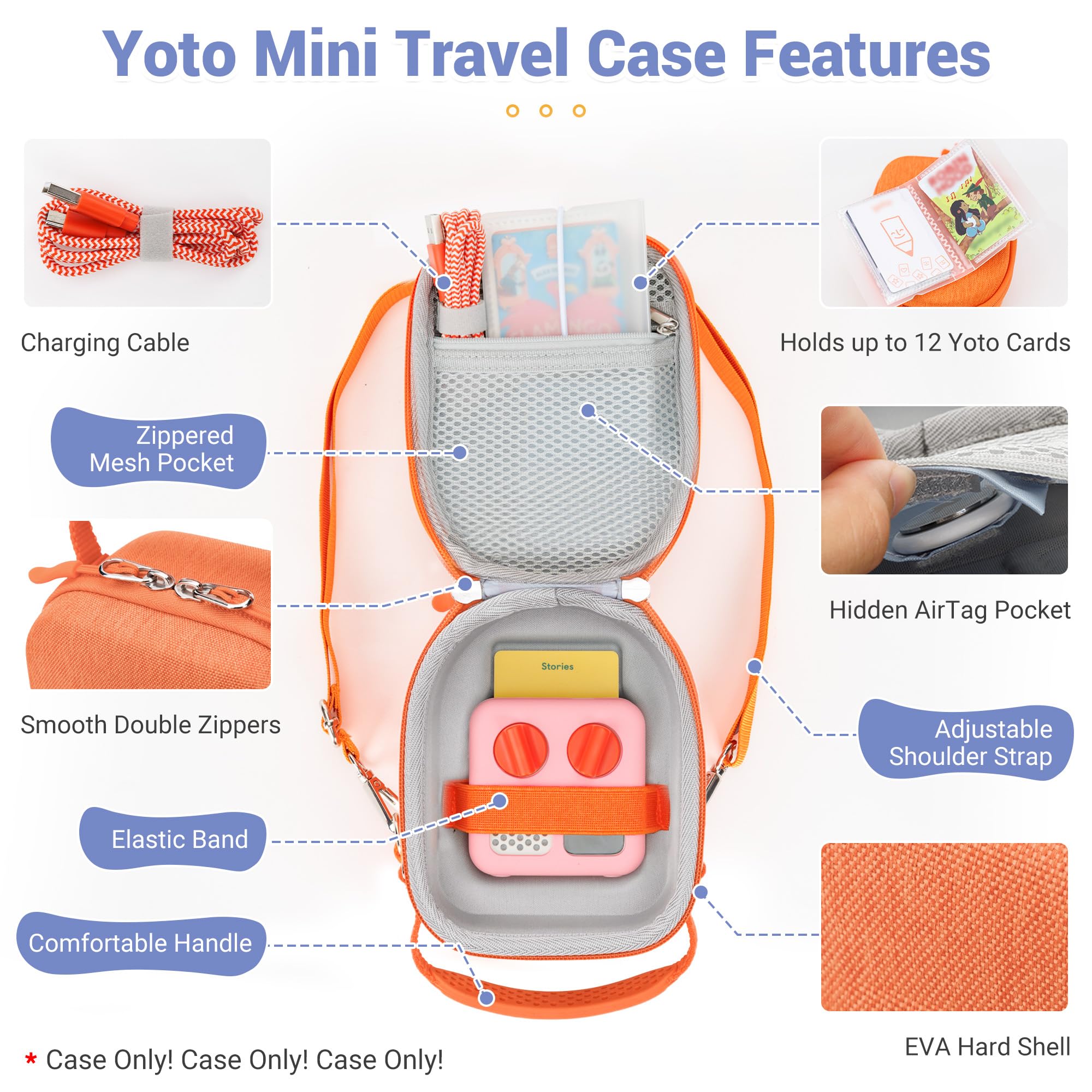Custodia Rigida PROfezzion Per Yoto Mini, Con Portacarte E Tasca AirTag, Tracolla Inclusa, Colori Vivaci