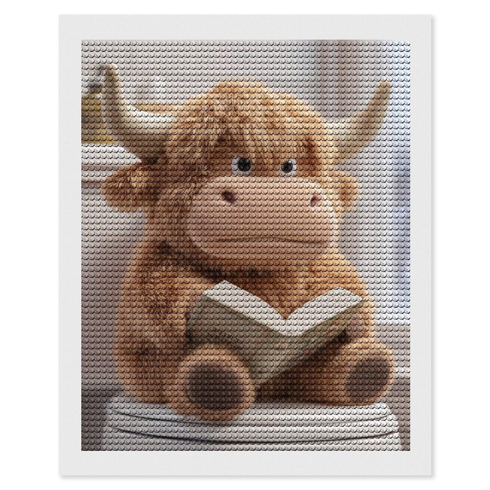 Junmoney Stuffed Highland Cow Reading on Toilet Diamond Art Kit 16"x20", Modern Decor, Farmhouse Decor, Home Wall Art, Festive Craft Gift, Handmade Wall Decor