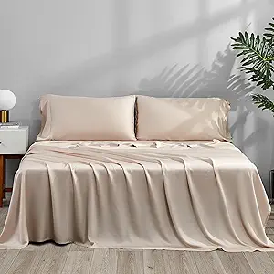 ACCURATEX Cooling Sheets Split King Size Sandy - Rayon Derrived from Bamboo, Luxury Hotel Sheet Set for Adjustable Bed, Super Soft Breathable Bedding Sheets up to 16 inches Deep Pockect