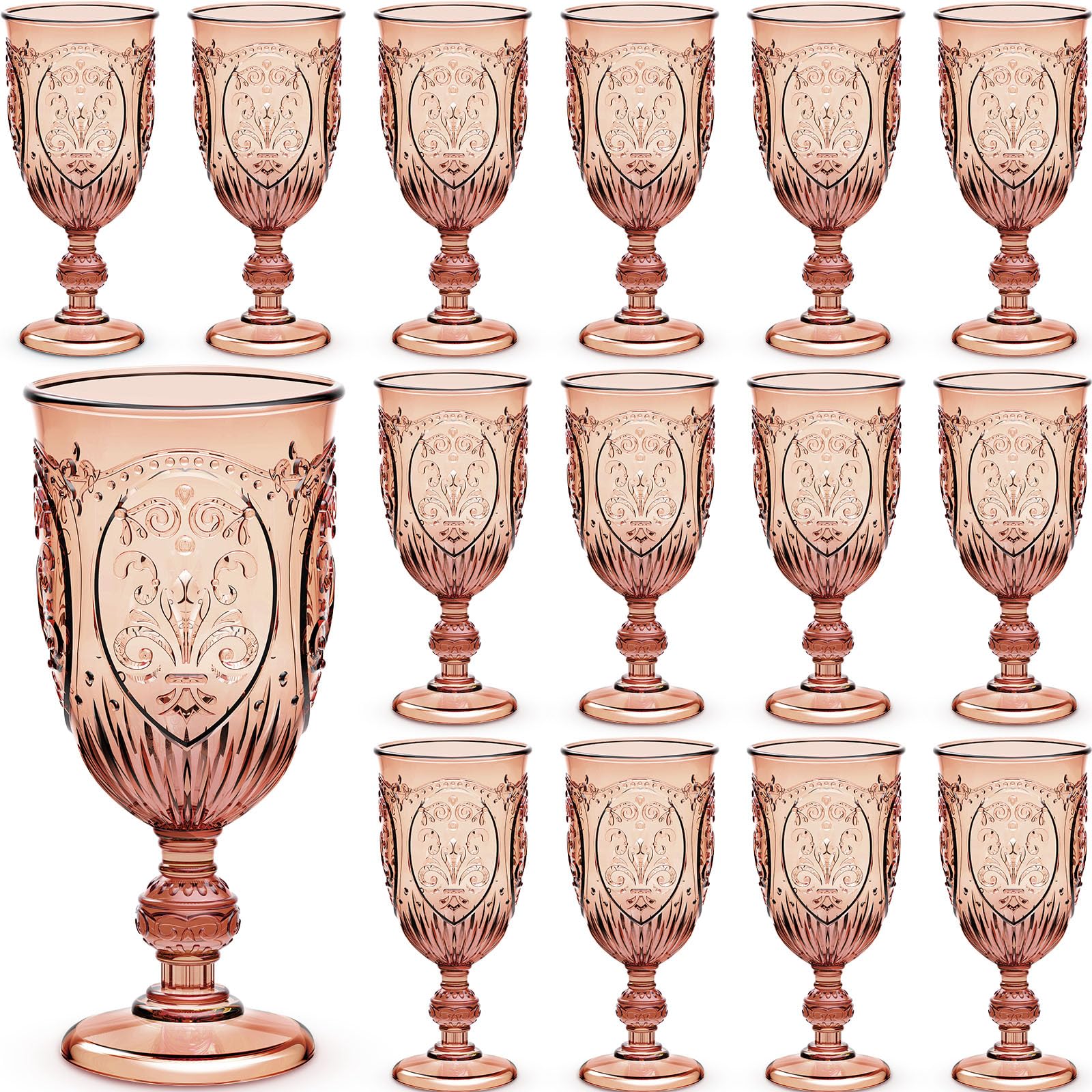 Wiwiqing 24 Pcs Plastic Wine Glasses Vintage Goblets,Rose Gold
